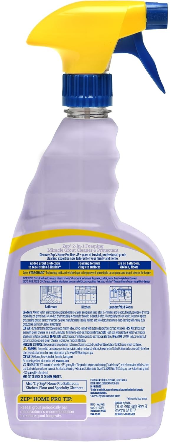 Zep Foaming Grout Cleaner Protectant 32 Oz 2 in 1 Tile Grout Spray Cleaner