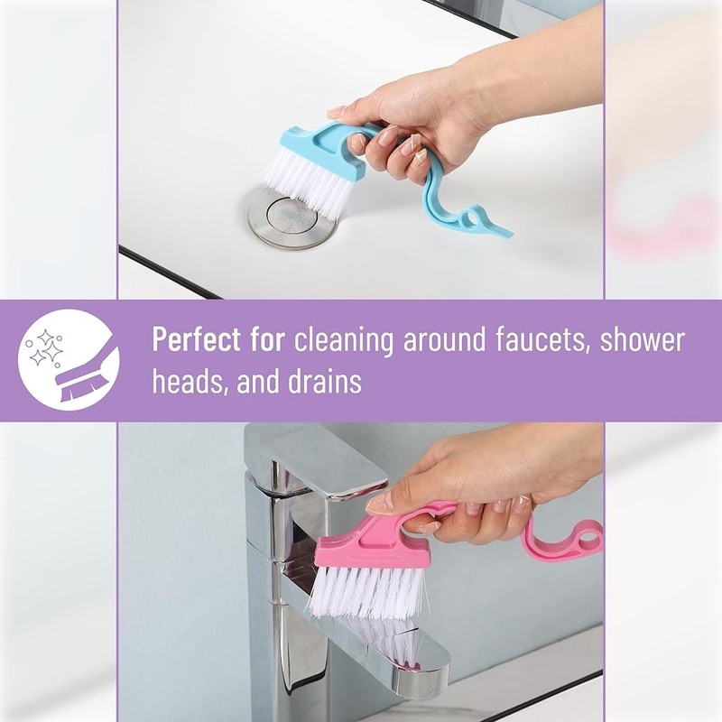 Window Track Cleaning Brush 2 Pack Ergonomic Handle Built-in Scraper Multi Tool