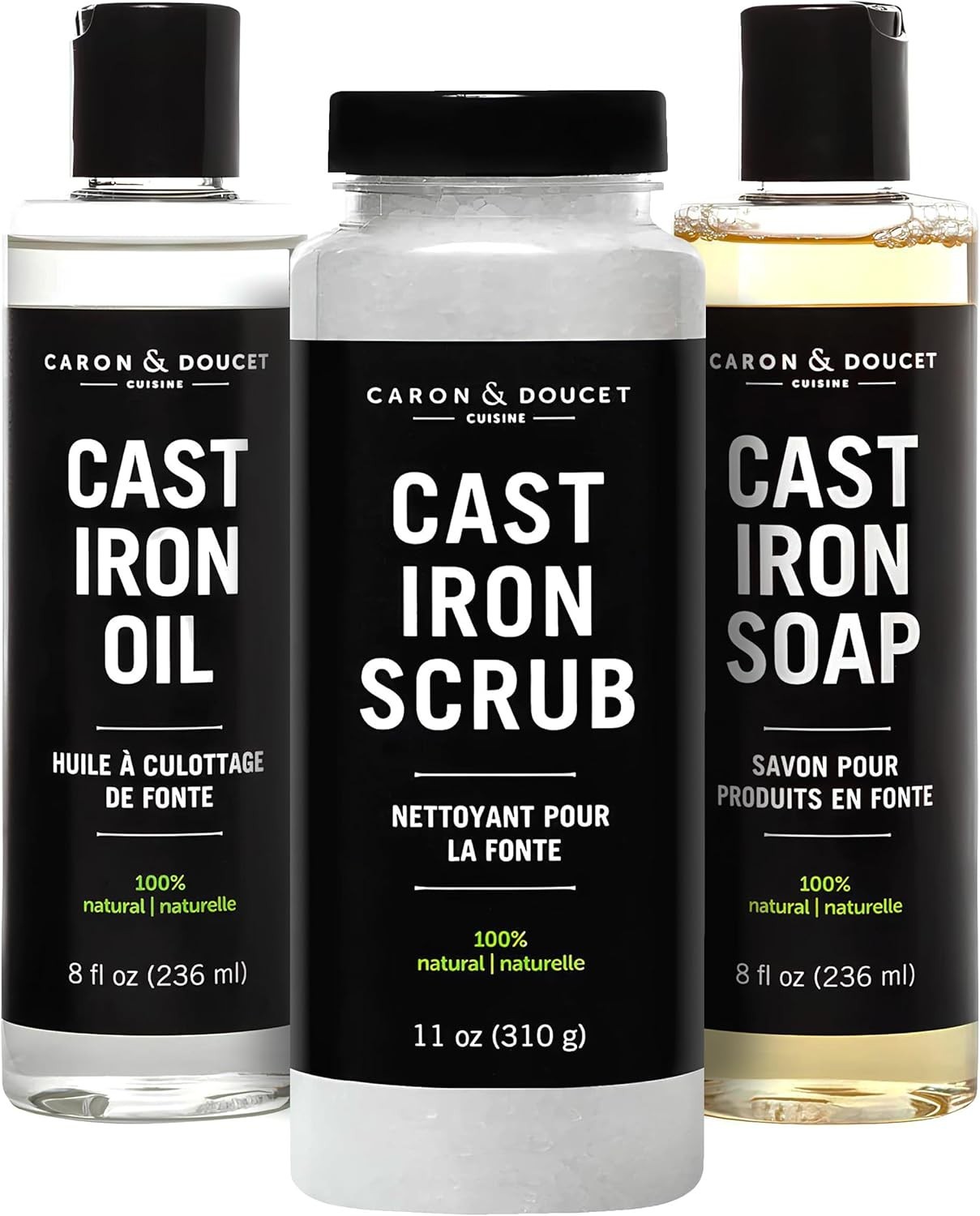 Ultimate Cast Iron Set: Seasoning Oil, Cleaning Soap & Restoring Scrub | 100%…