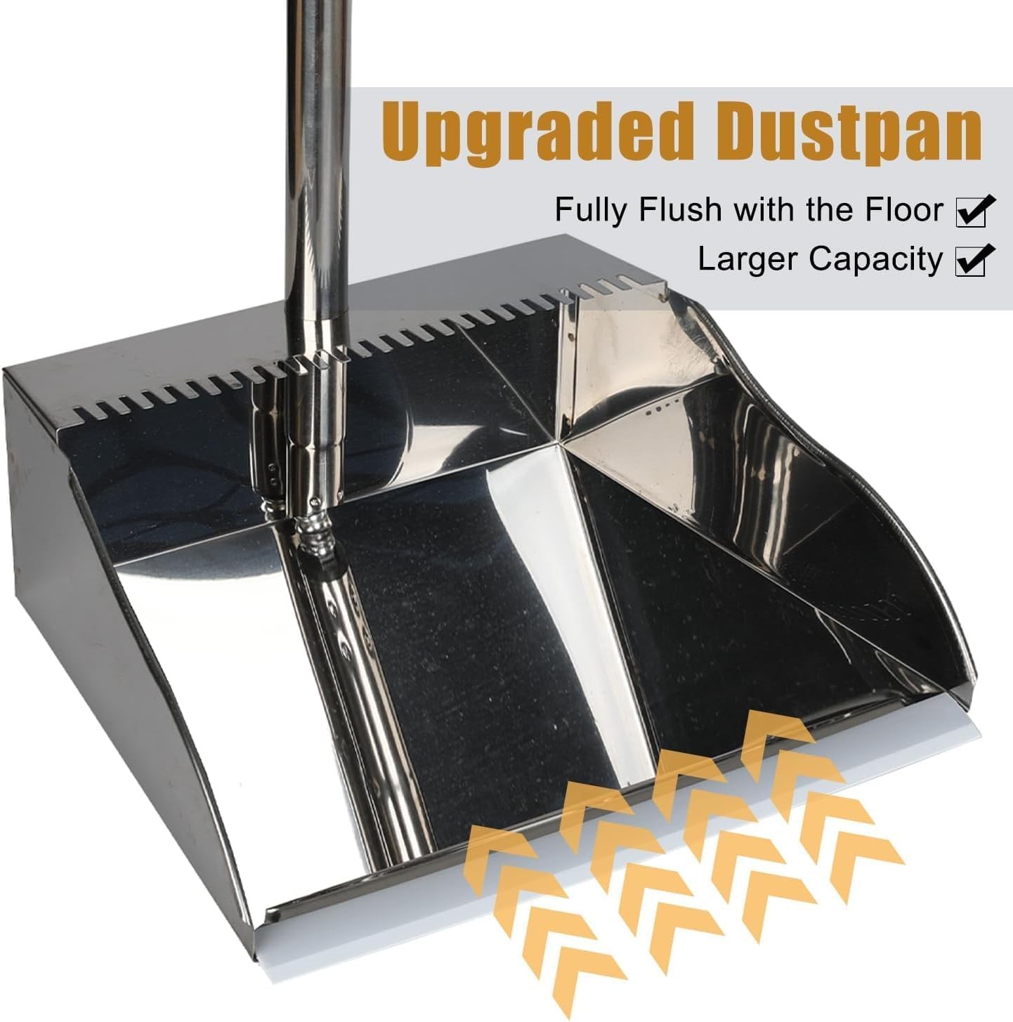 Stainl Steel Dustpan with Outdoor Stiff Bristles Broom, Long Handle