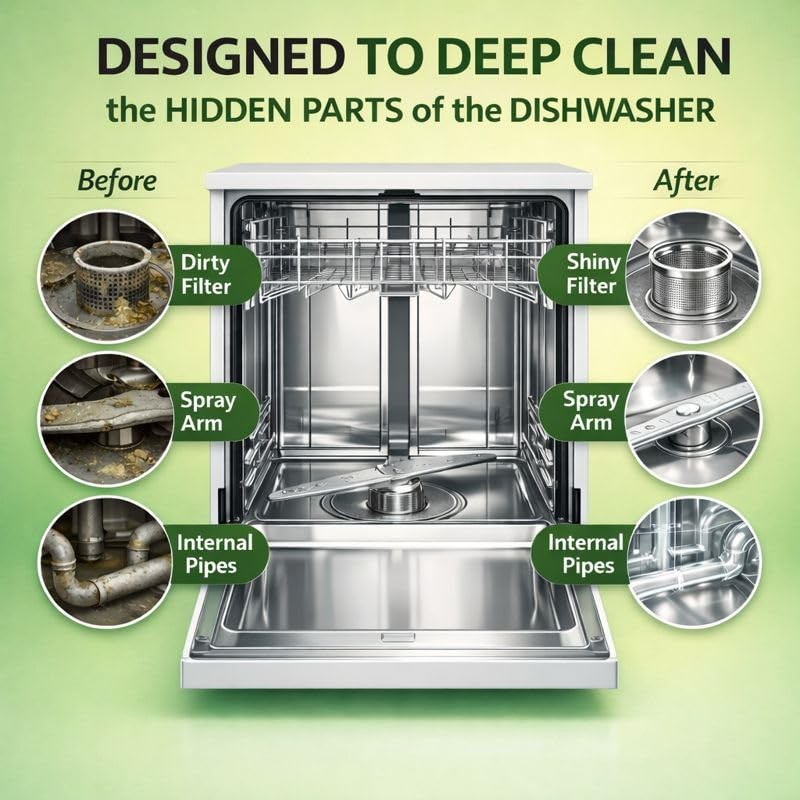 Dishwasher Cleaner and Deodorizer XL Tablets – Heavy-Duty Descaler & Odor Rem…
