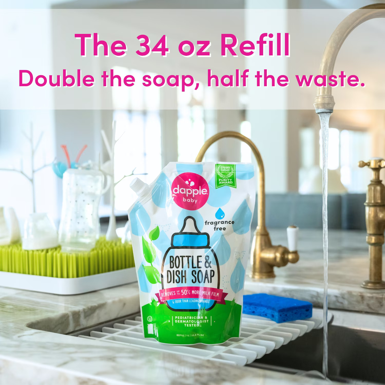 Baby Bottle and Dish Soap Refill for Baby Products, Fragrance Free, 33.8 fl oz