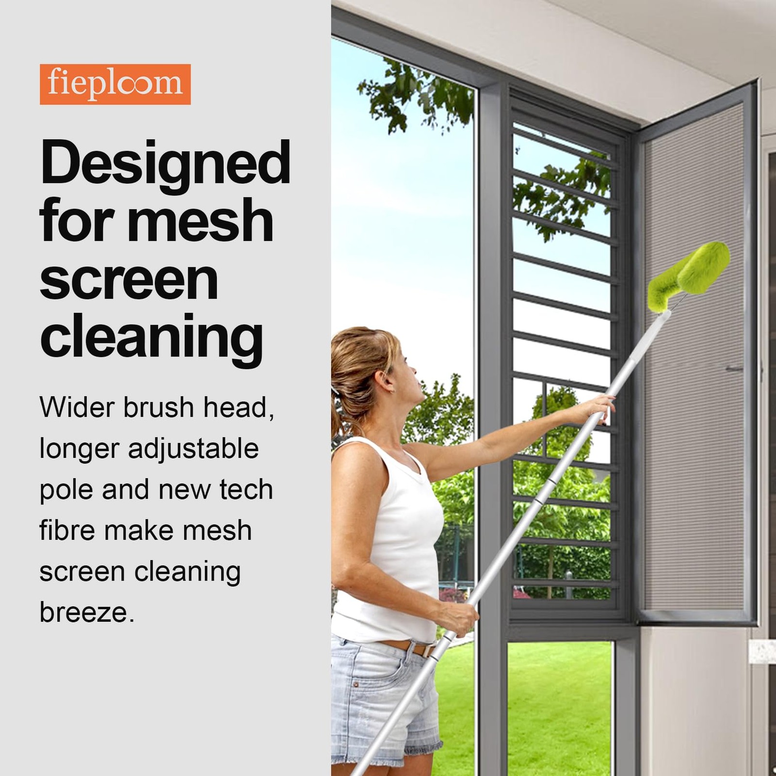 Window Screen Cleaning Brush With 62in Extension Pole Innovative Fibre Mesh Scre