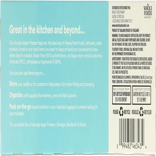 Whole Foods Market, Quart Size Freezer Bags, Double Zipper, 40 Count – Pack Of 2