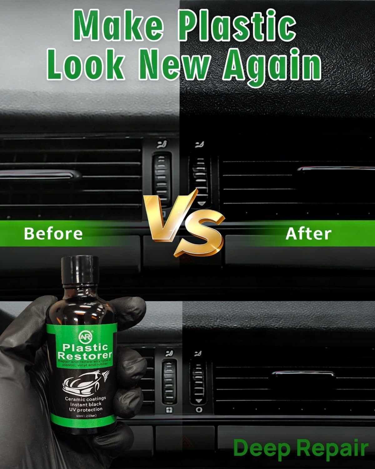 Plastic Restorer for Cars, 60ML Black Trim Restorer, Back to Black Plastic Resto