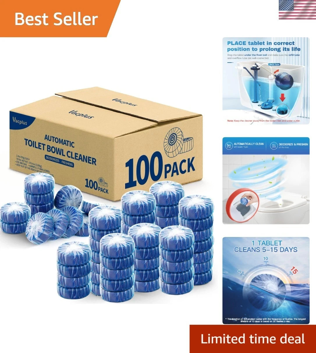 Automatic Toilet Cleaner Tablets, Easy Use for Home Hygiene RV Toilet Cleaning,