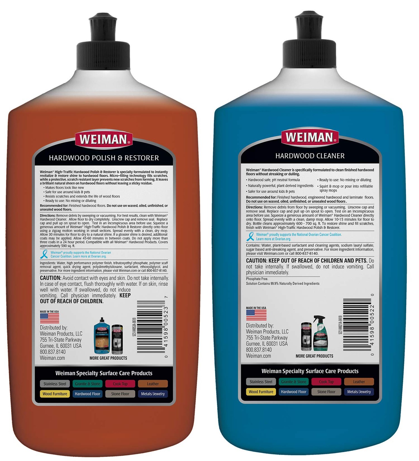 Weiman Hardwood Floor Cleaner and Polish Restorer Combo – 2 Pack – High-Traff…