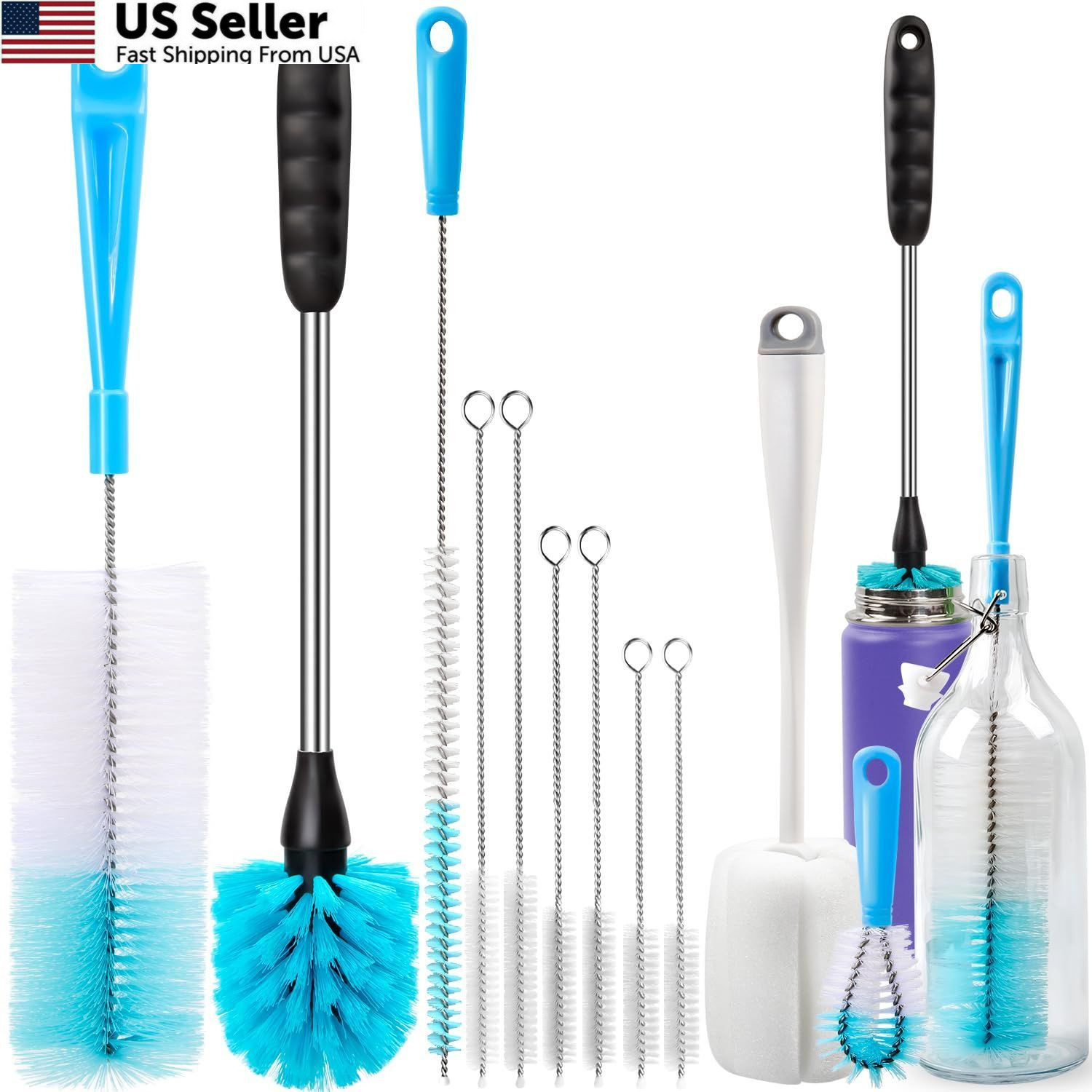 Holikme Bottle Brush Tube Cleaning Lab Set with Long Handle, 11 Pack, White