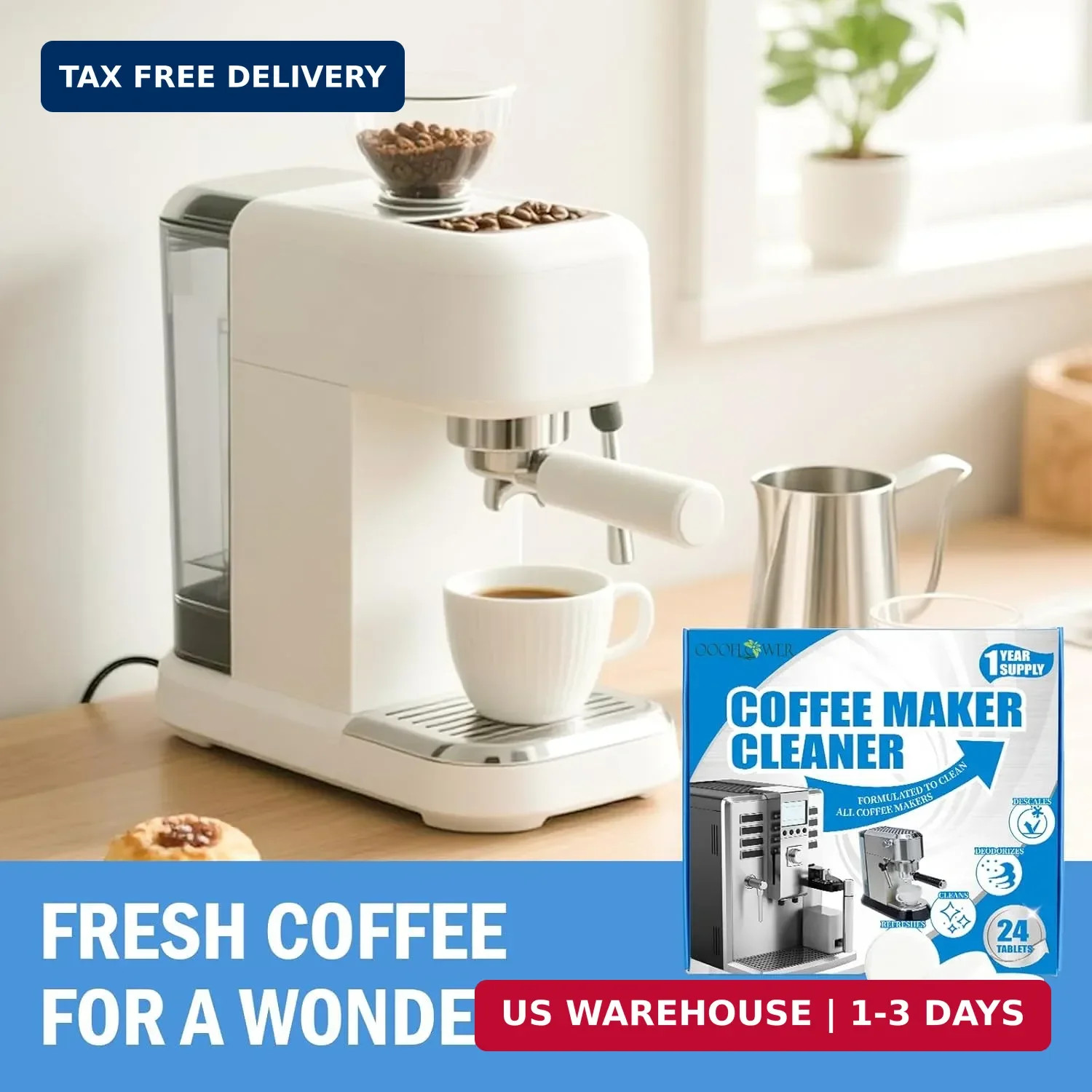 24-Pack Coffee Machine Cleaner Descaler Tablets, Descaling & Deep Cleaning Tabs