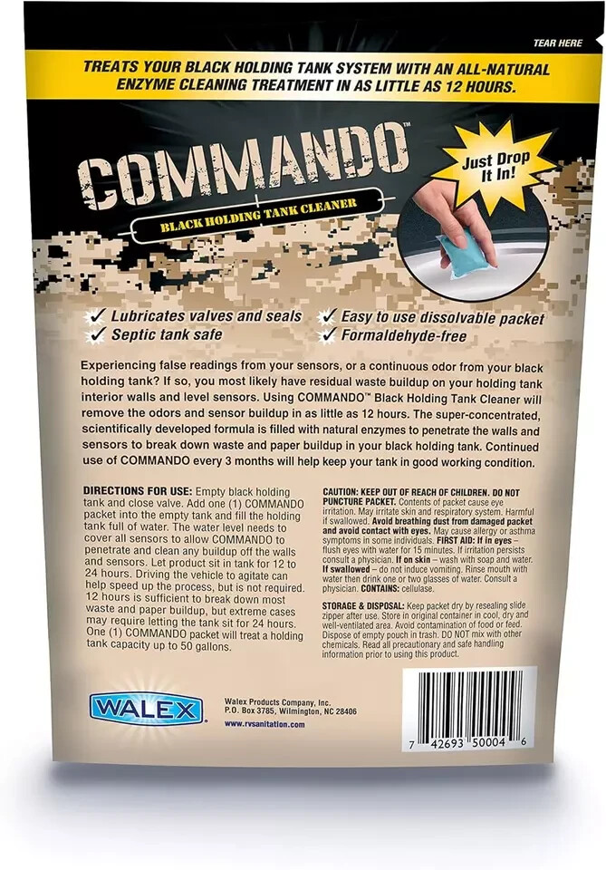Commando RV Black Holding Tank and Sensor Cleaner Drop-Ins, Ocean Mist