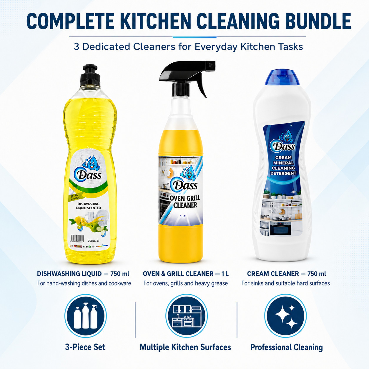 Mr Dass Kitchen Cleaning Bundle Dishwashing Oven Grill & Cream Cleaner 3pc
