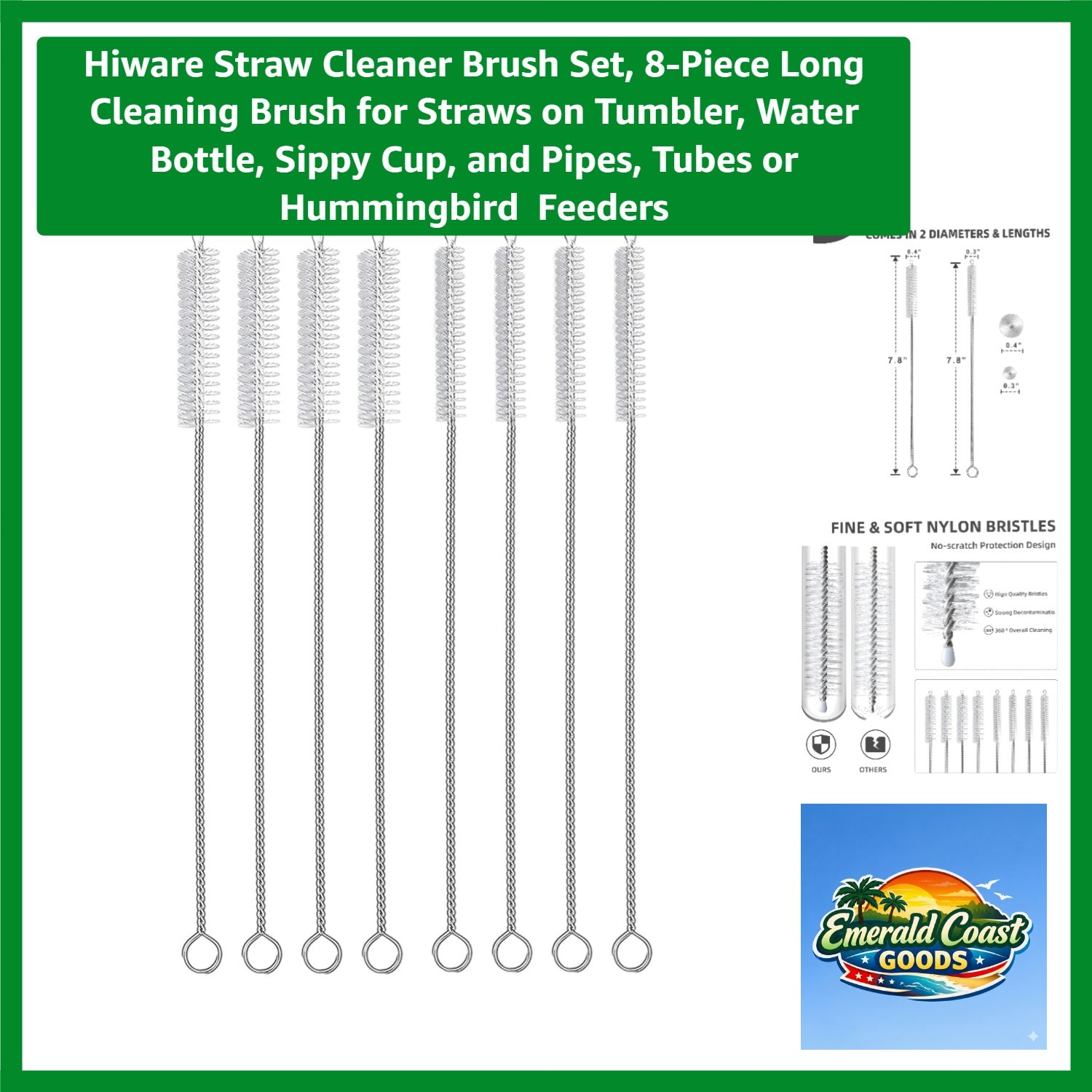 Multi-Purpose 8-Piece Straw Cleaning Brushes – Dishwasher Safe & Durable