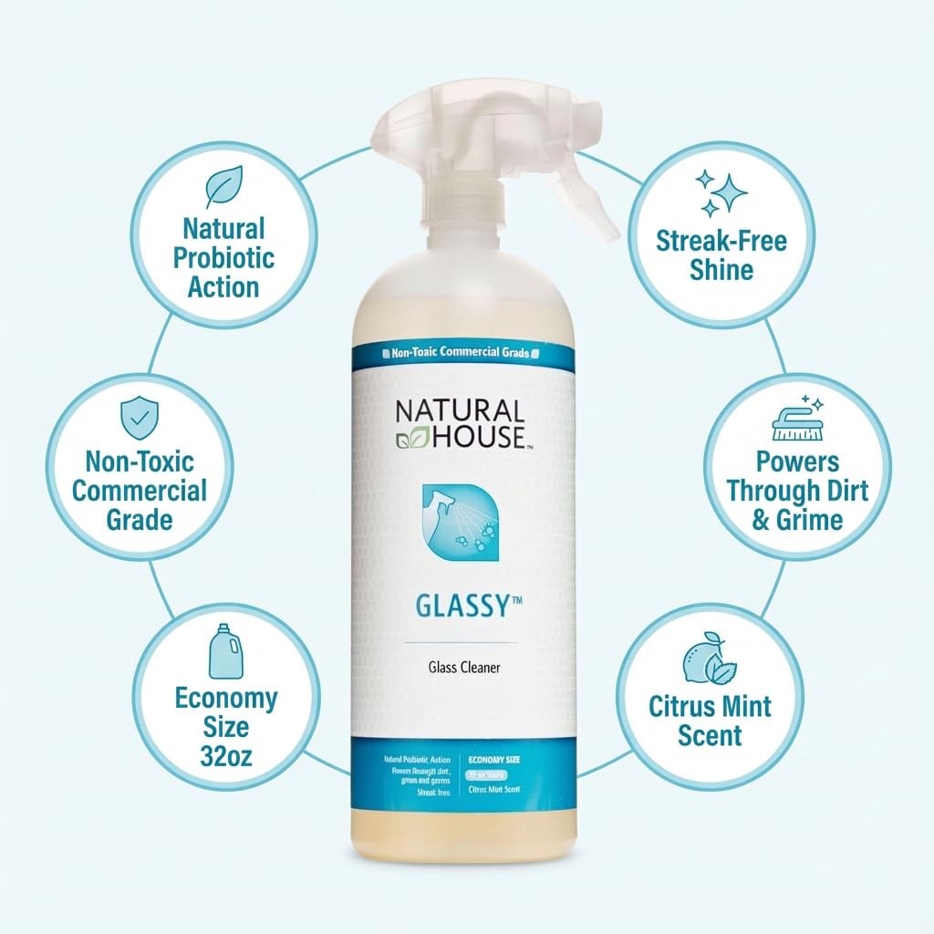 Natural House Glassy – Plant-Based Glass Cleaner Spray Refill – Streak-Free M…