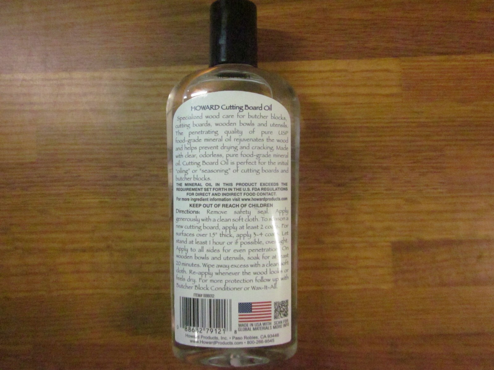 Howard BBB012 Butcher Block and Cutting Board Food Grade Safe Mineral Oil 12 oz