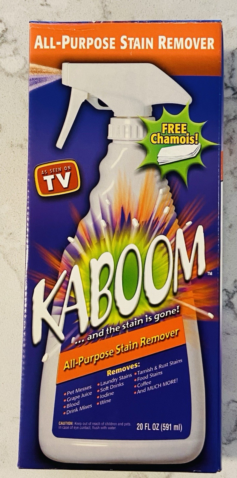 NEW IN BOX ~ KABOOM 20 FL OZ ALL-PURPOSE STAIN REMOVER WITH CHAMOIS & NOZZLE