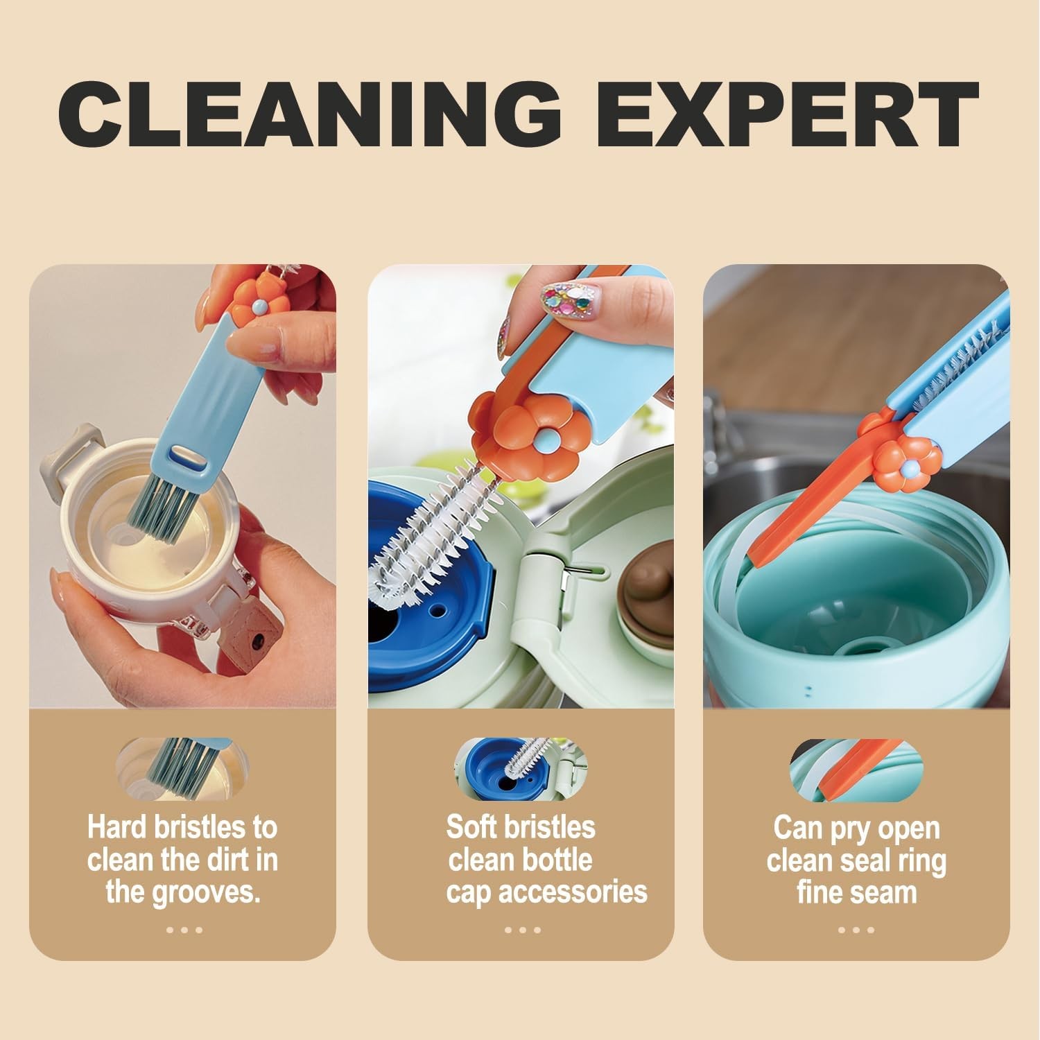 3 in 1 Cup Lid Gap Cleaning Brush Set, Bottle Cleaning Brush Multifunctional Bot