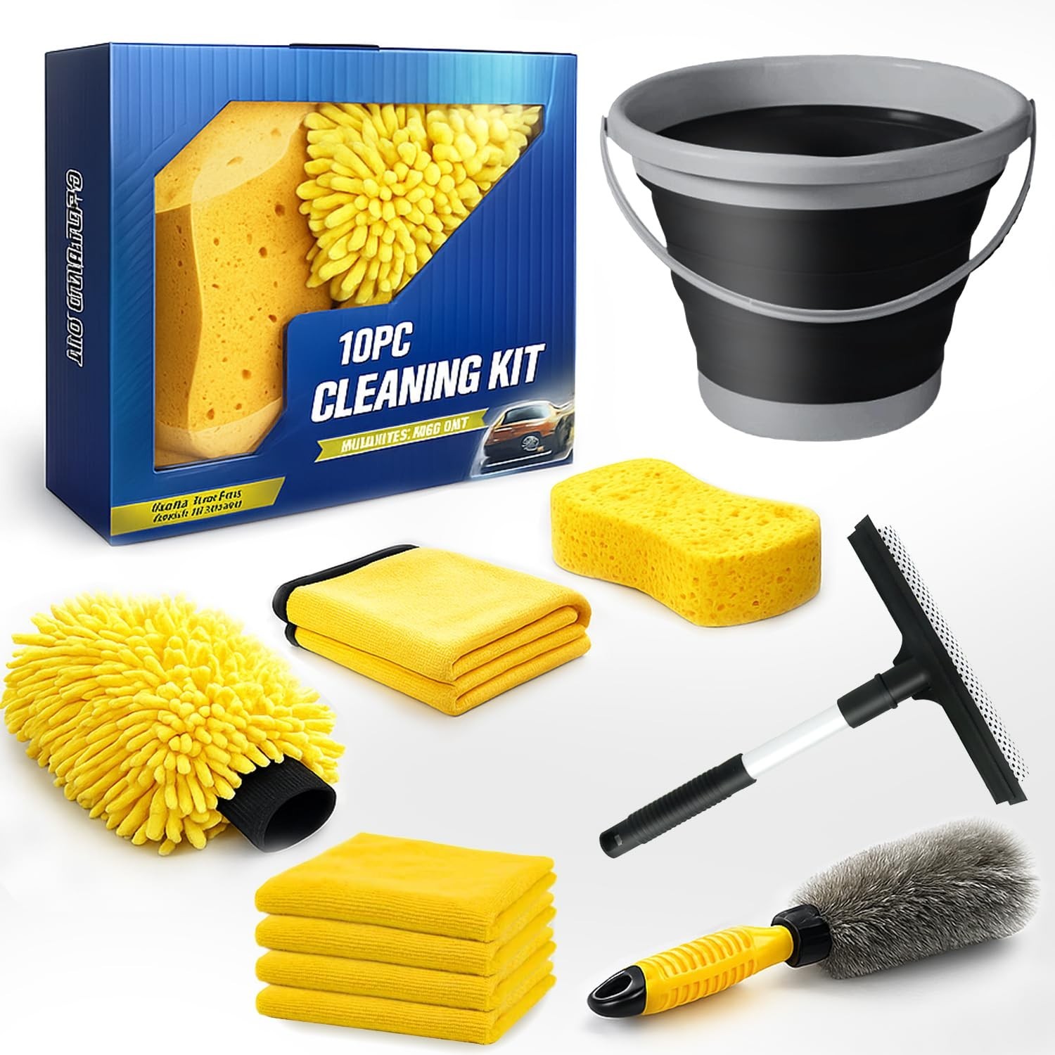 10Pcs Car Wash Detailing Kit Cleaning Kits,with Collapsible Bucket Wash Mitt …