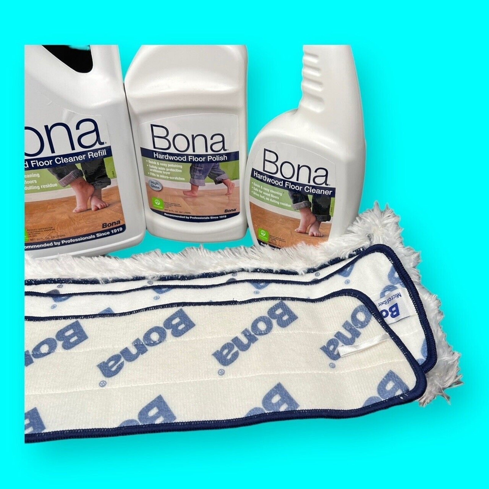 Bona Hardwood Floor Care Bundle Refill Polish Spray Microfiber Pad