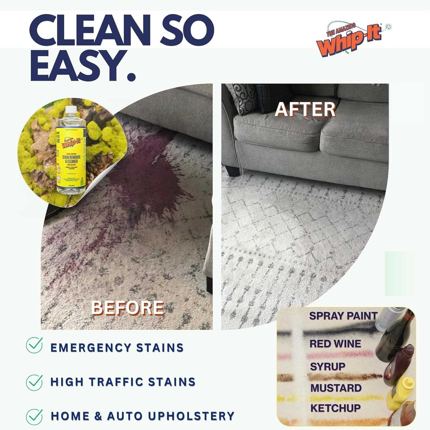 Whip-It Stain Remover and Concentrate Kit, 2-32oz Concentrates & 1-32 OZ Pro …