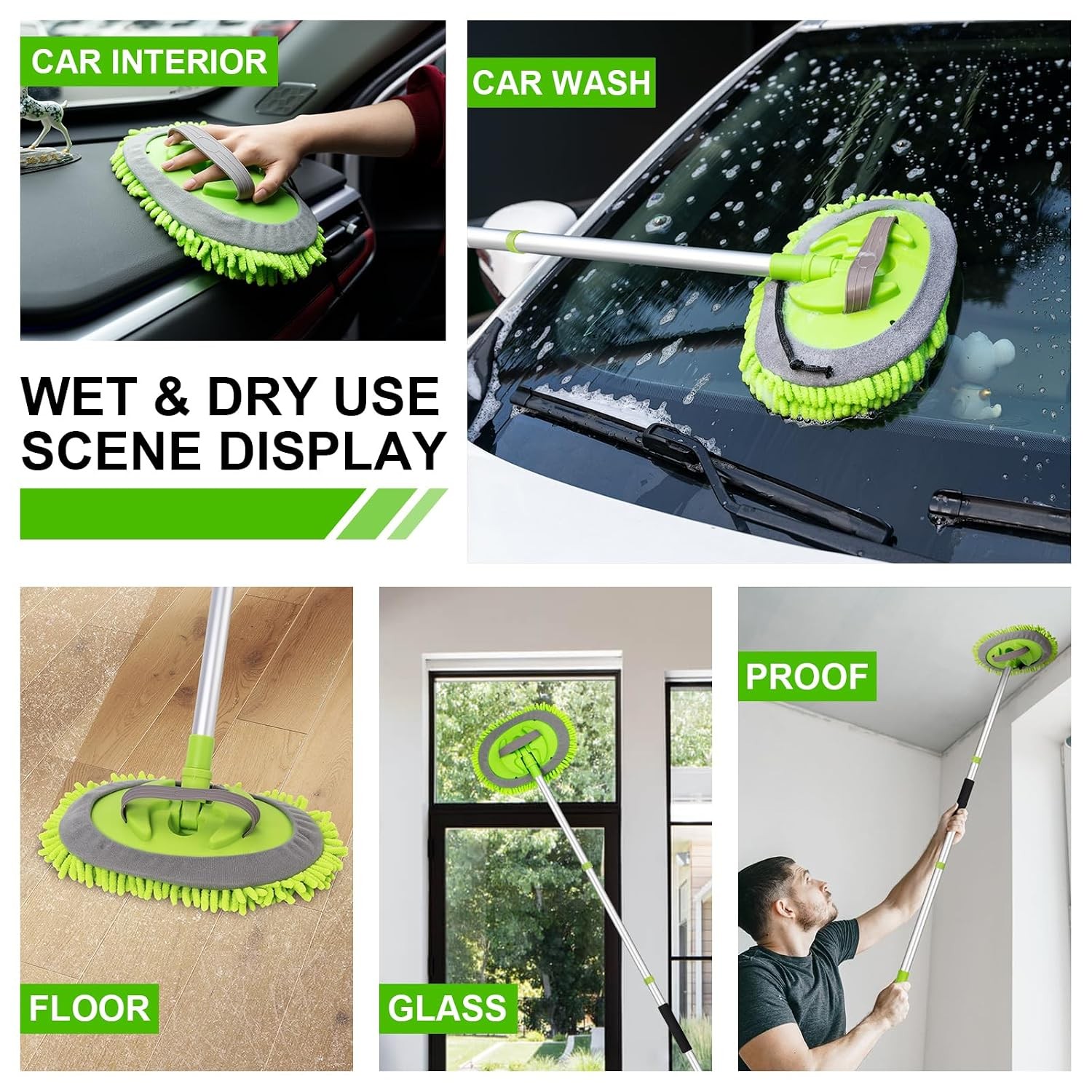62″ Car Wash Brush Kit Mitt Mop Sponge with Long Handle Chenille Microfiber Car