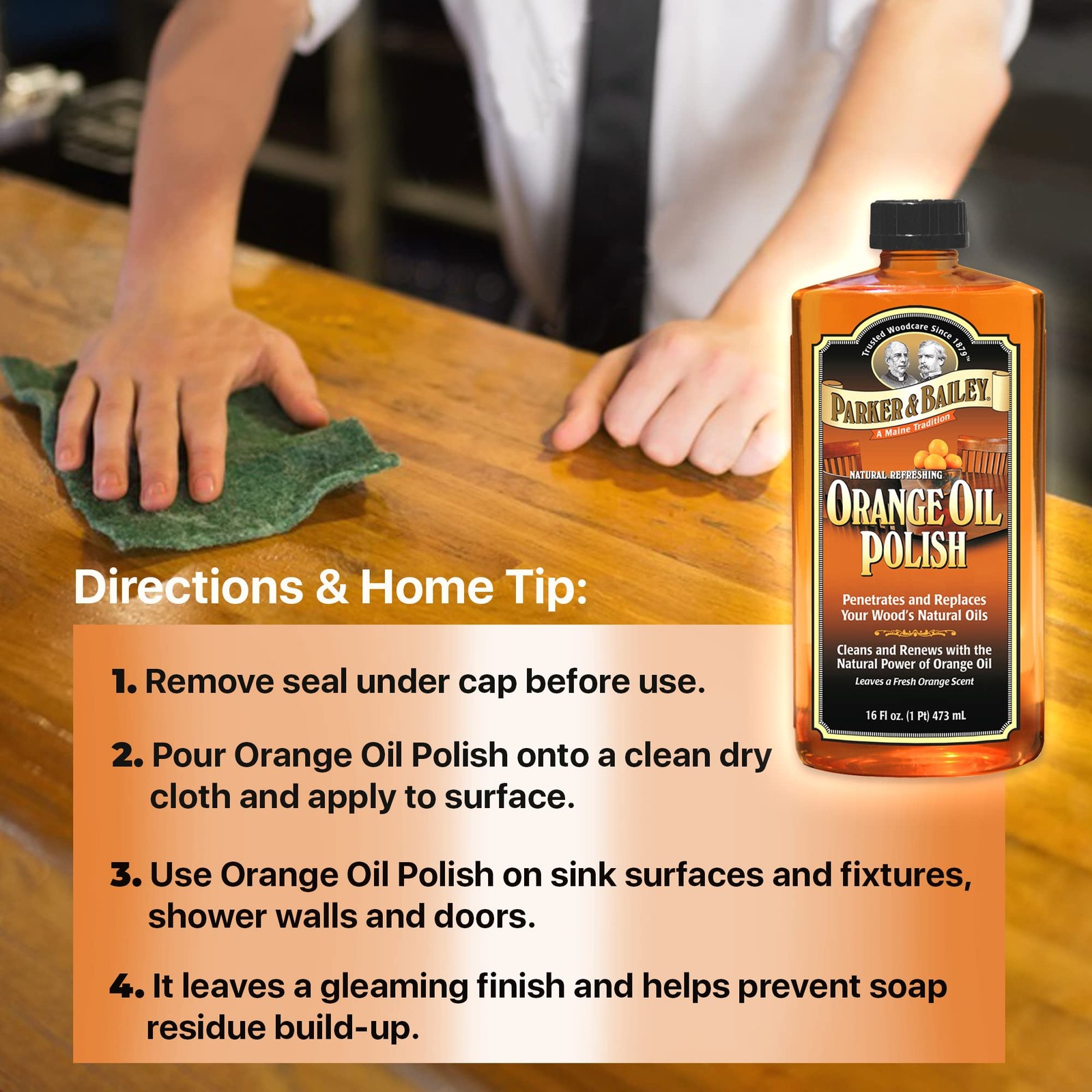 Orange Oil Polish, Natural Orange Scented Furniture Cleaner & Wood Table Clea…