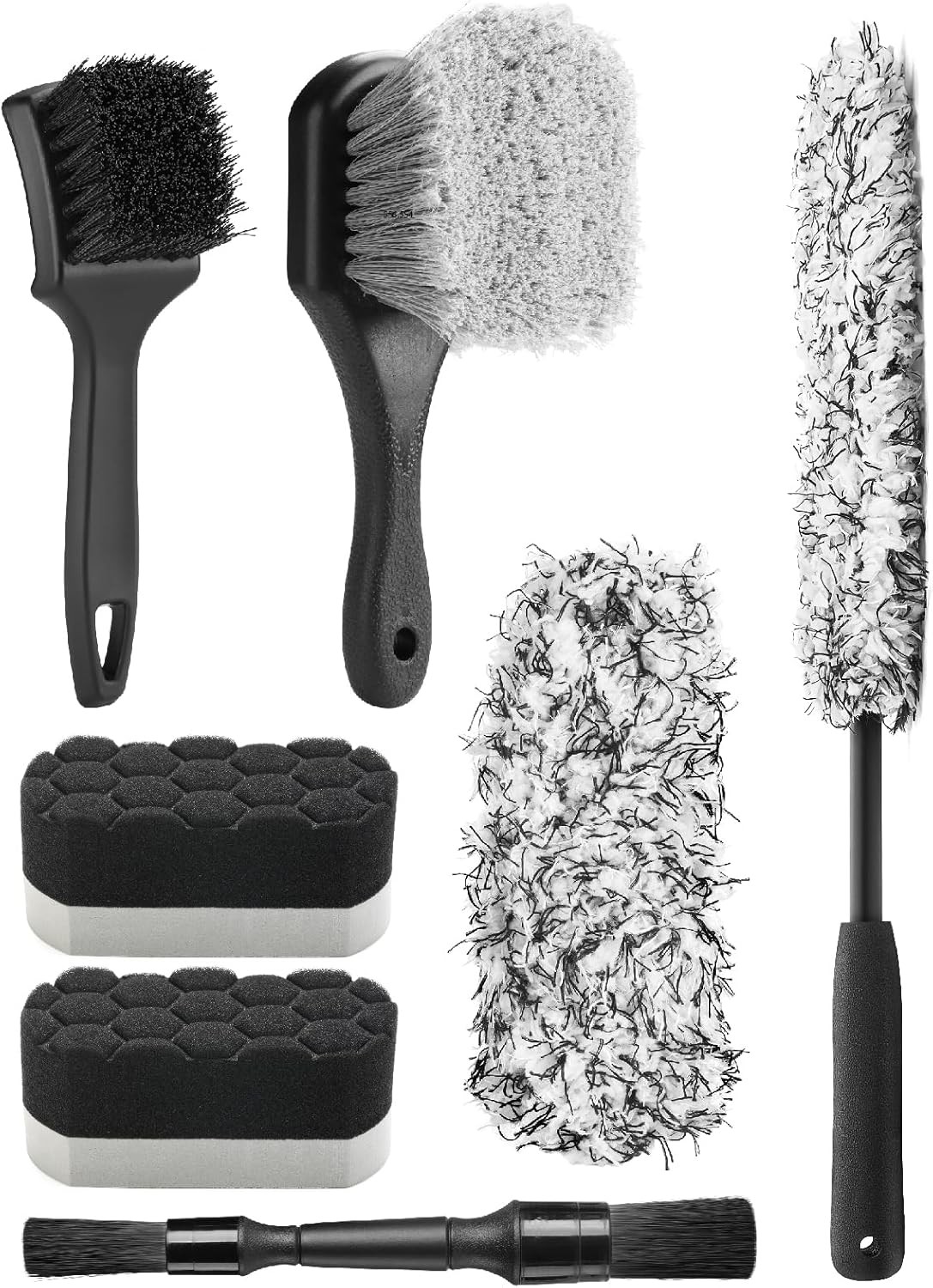 7PCS Car Wheel Cleaning Pro Kit, Tire Brush, Soft-bristled Rim Brush, Microfi…