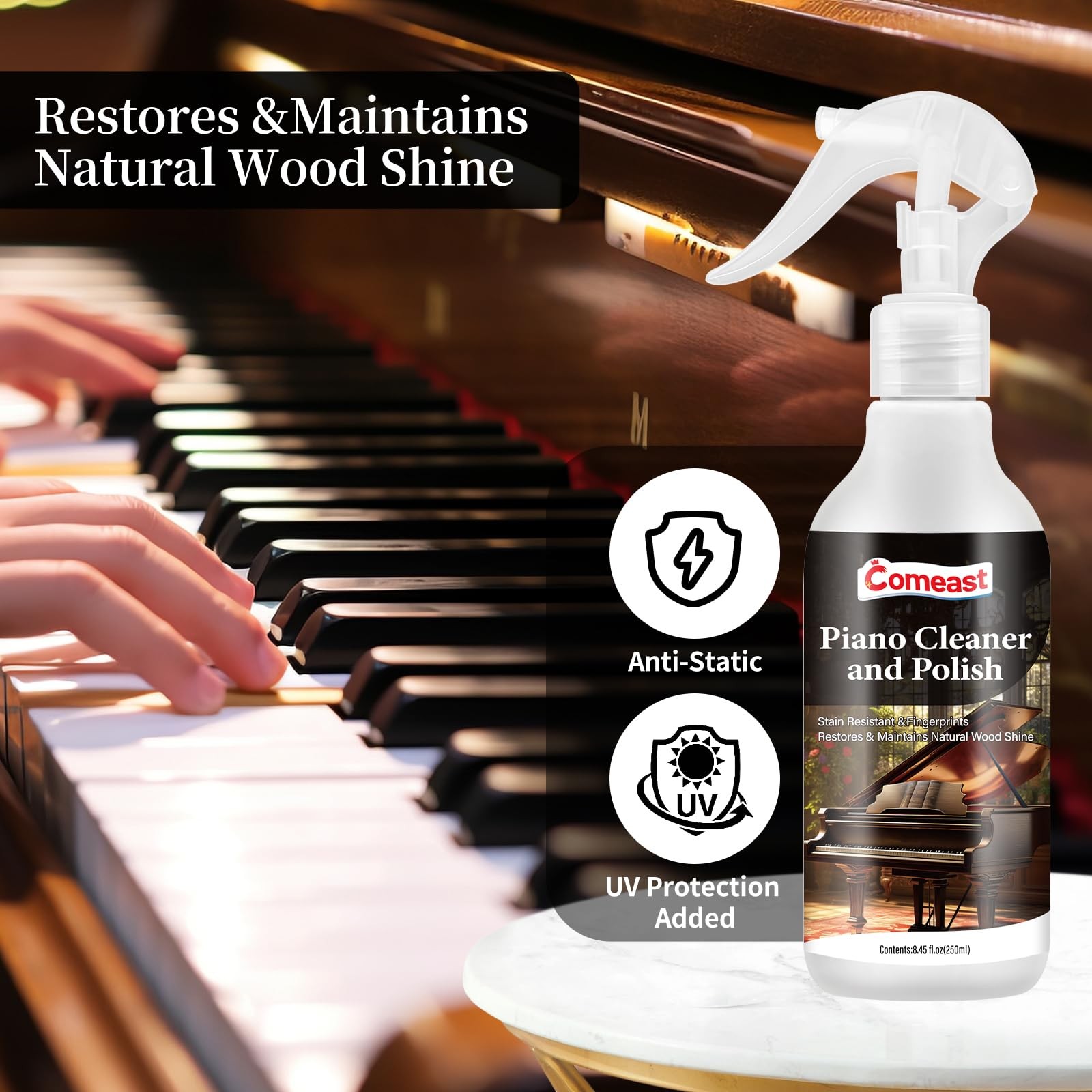 Piano Cleaner and Polish, Clean, Wax and Protect Glossy All in One Bottle Res…