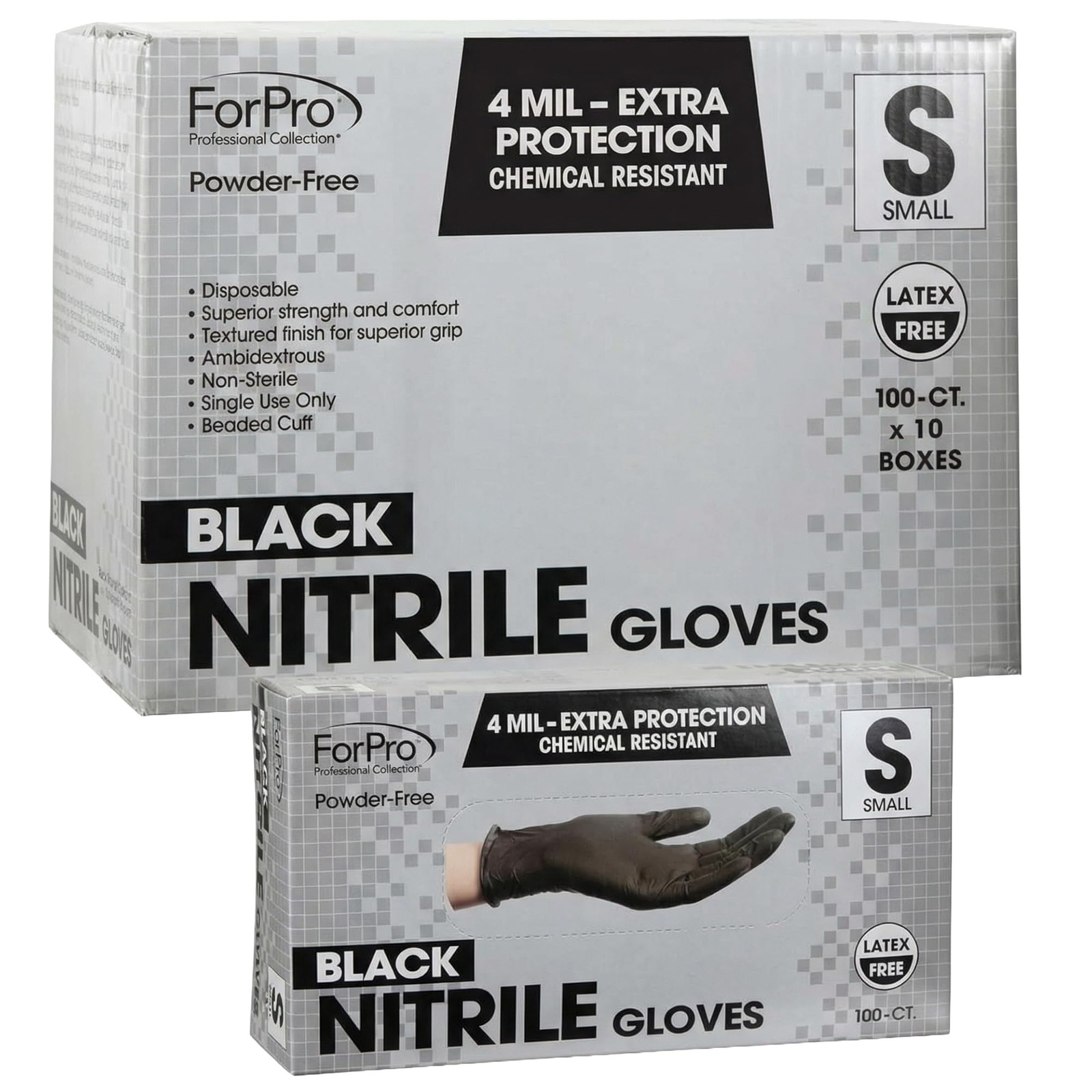ForPro Disposable Nitrile Gloves, Chemical Small (Pack of 1000), Black