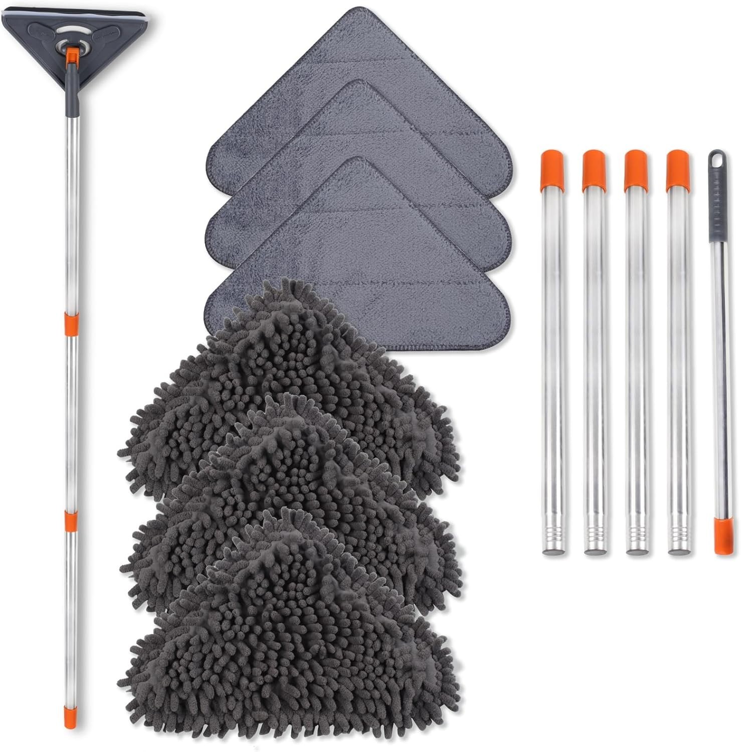 Wall Cleaner Mop with Long Handle 79 Inches 360° Swivel Microfiber Pads