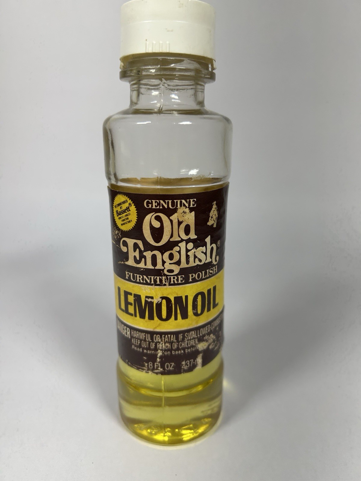 Old English Lemon Oil Furniture Polish 8 Oz GLASS Bottle Vintage 75% Full