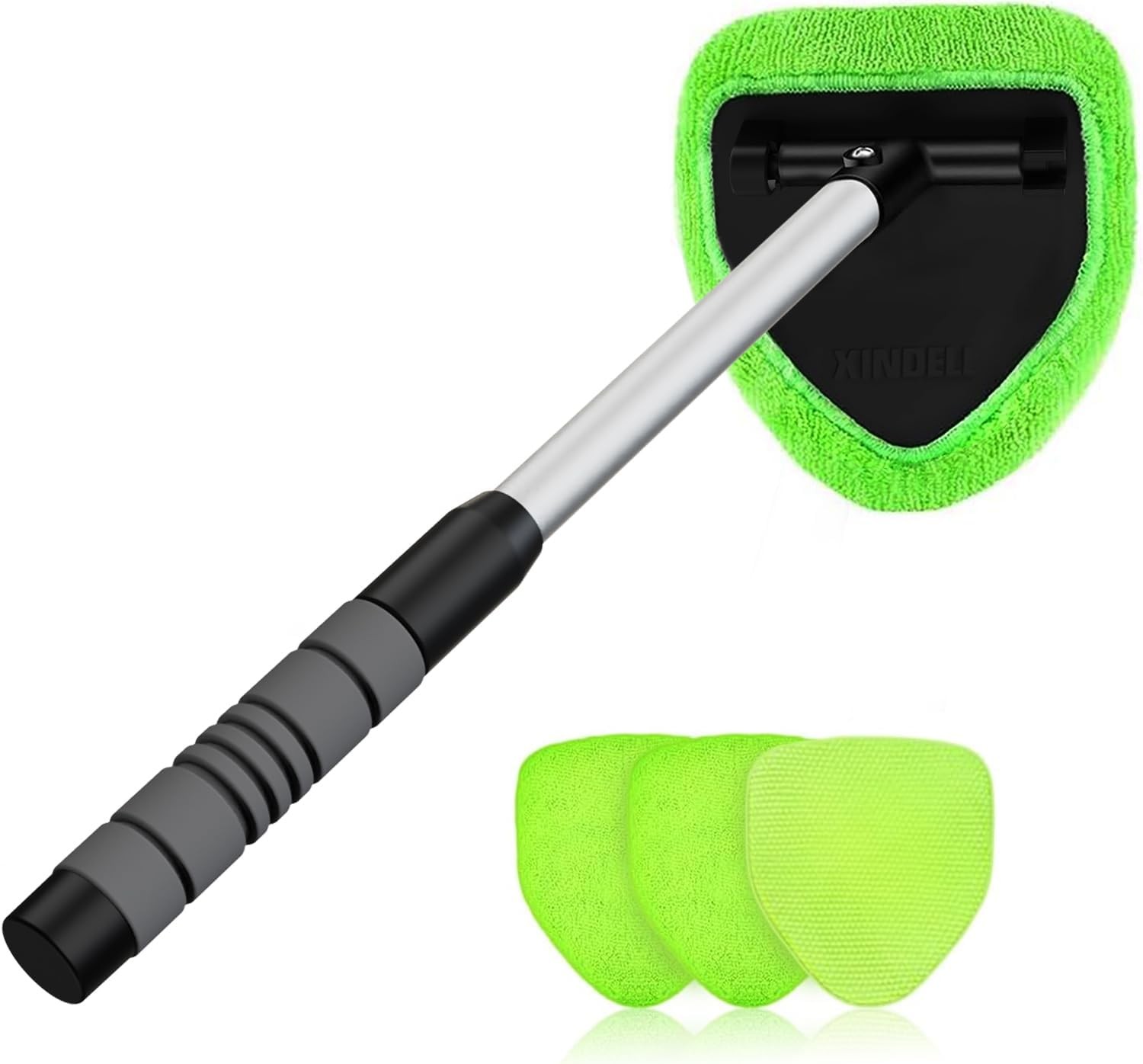 Windshield Cleaner Tool – Extendable Handle & 180° Swivel, Microfiber Pads Kit