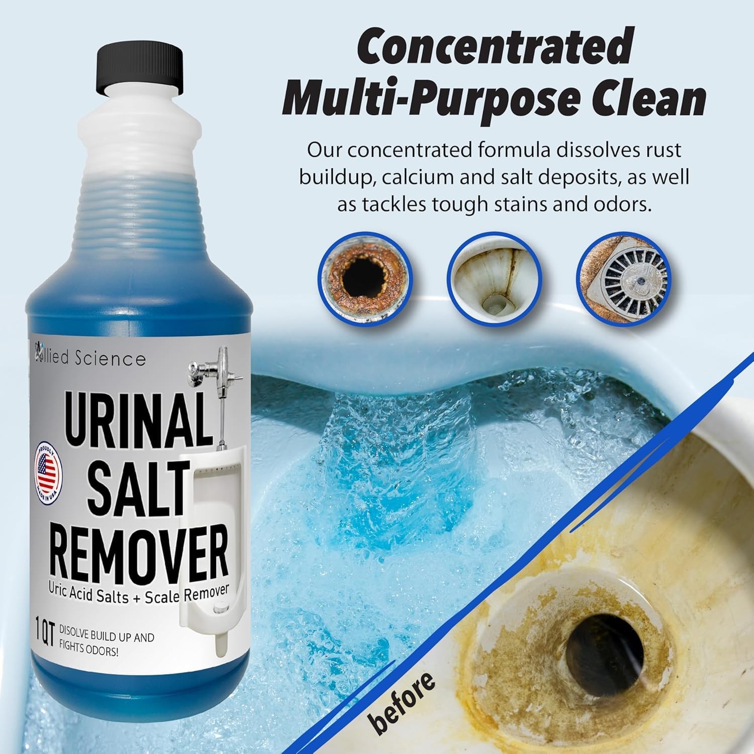 Urinal Salt, Calcium and Mineral Scale – Eliminates Urine Odor, Destroys Uric…