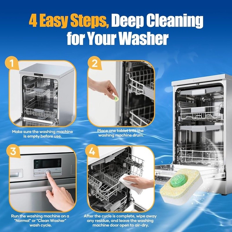 Dishwasher Cleaner Tablets Deep Clean Deodorizer 32 Count Fresh Lemon Scent New