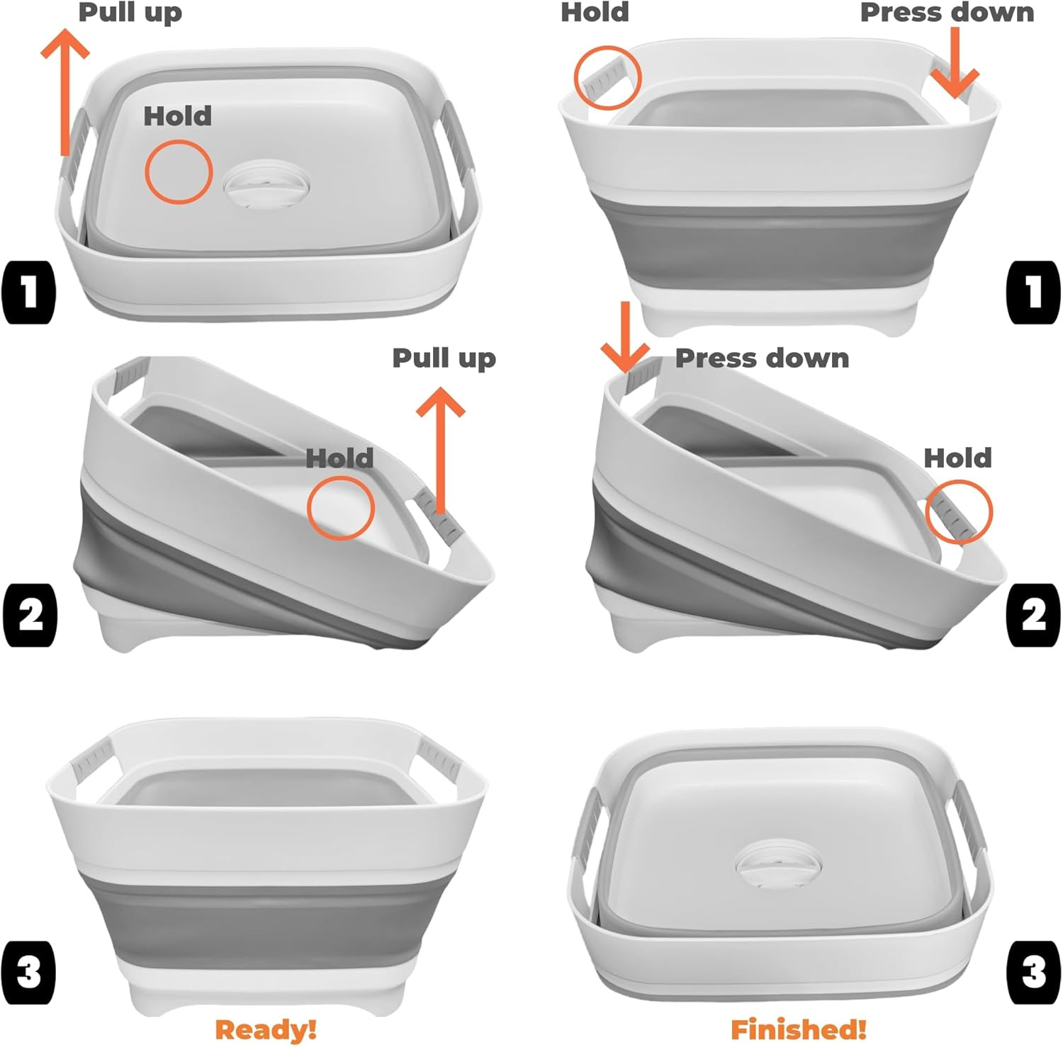 2.6 Gal(10L) Collapsible Wash Basin for Baby Bottles, Gray Space-Saving Collapsi