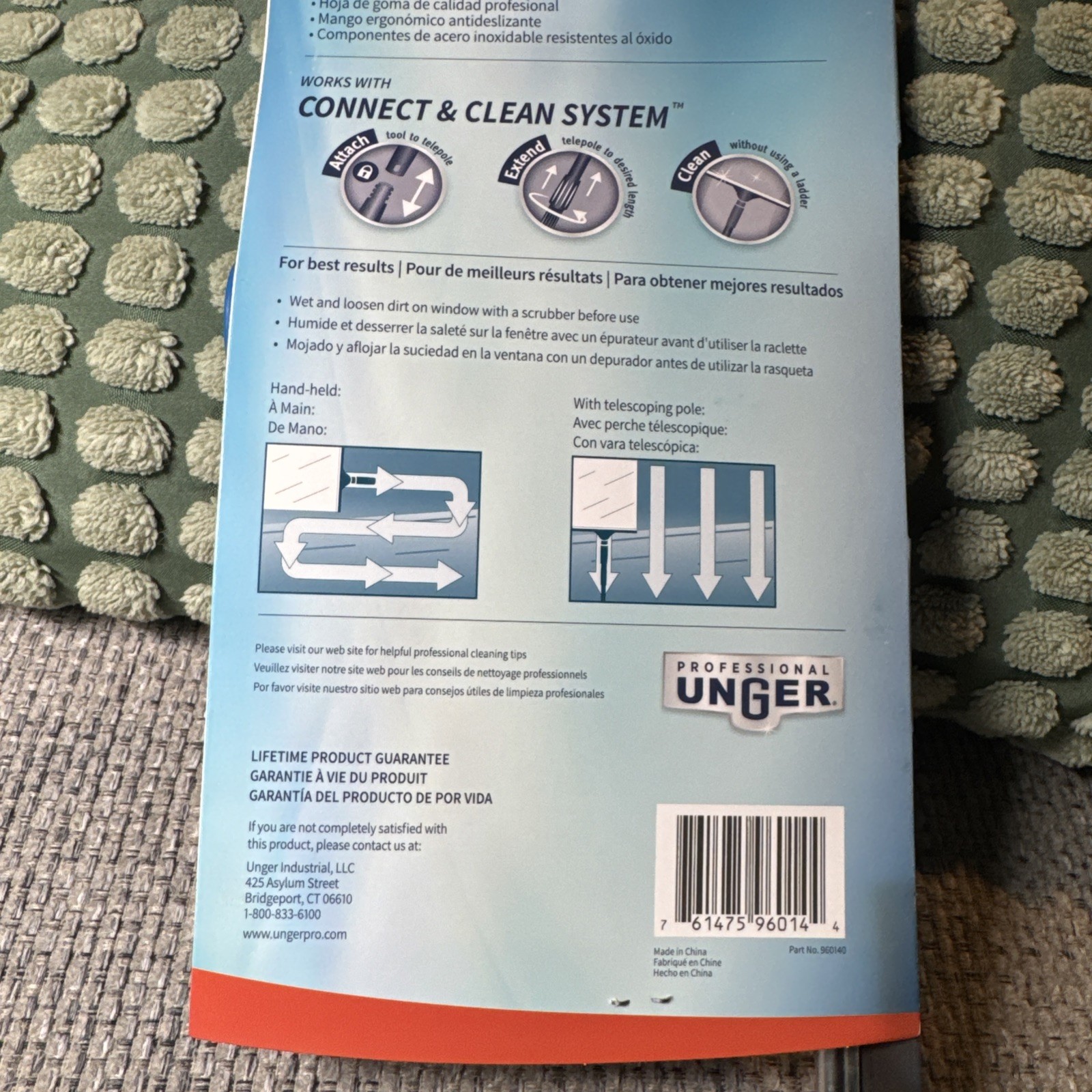 Unger Professional Performance Grip Squeegee 18″ Cleans Large Windows NEW 960140