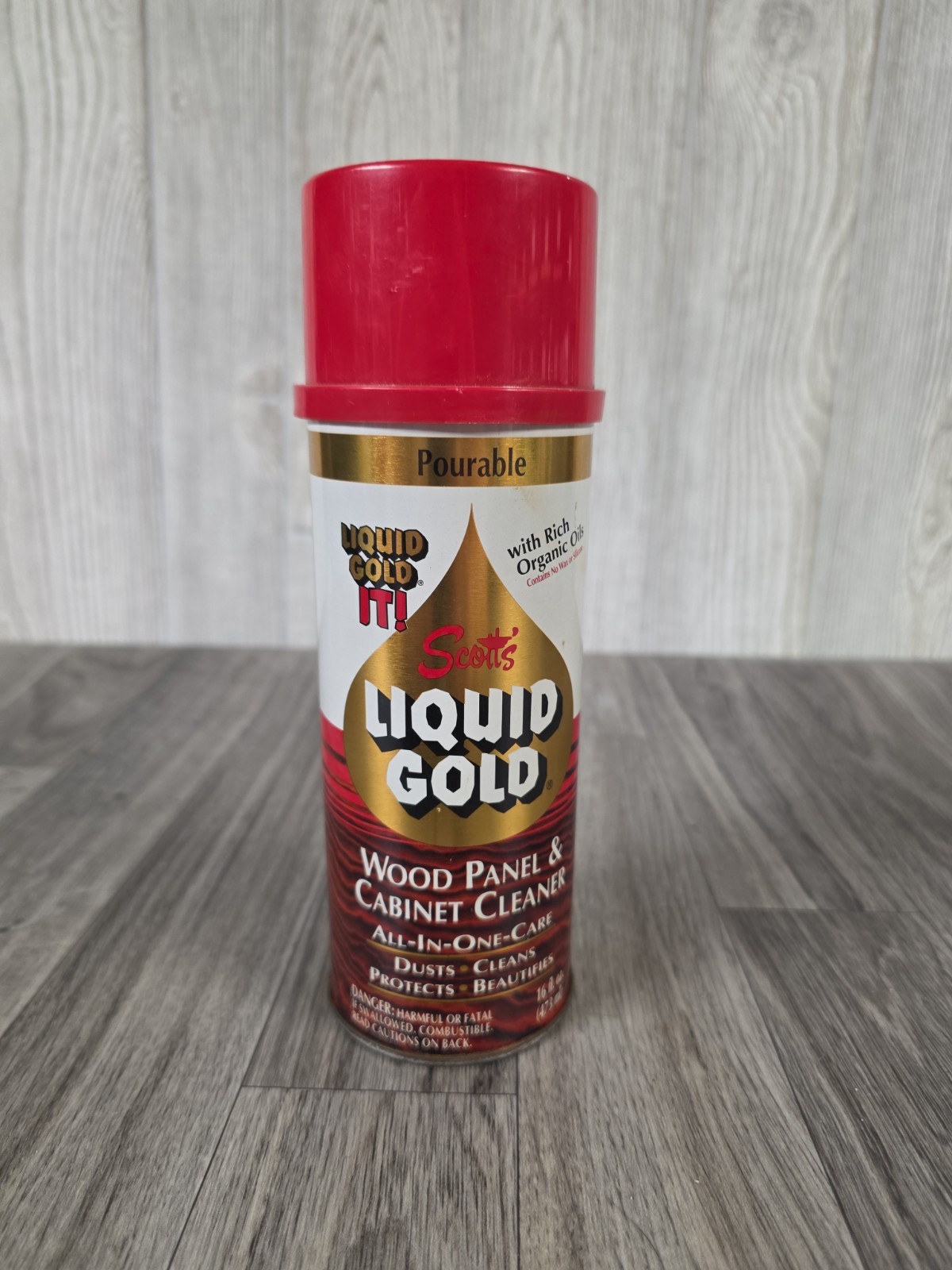 SCOTT’S LIQUID GOLD POURABLE WOOD PANEL &CABINET CLEANER 16 OZ VINTAGE OLD STOCK