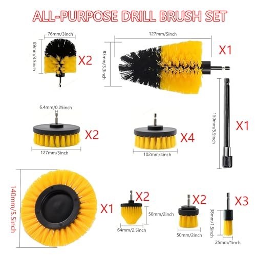 18-Pack Drill Brush Power Scrubber Cleaning Brush Set for Bathroom, Car