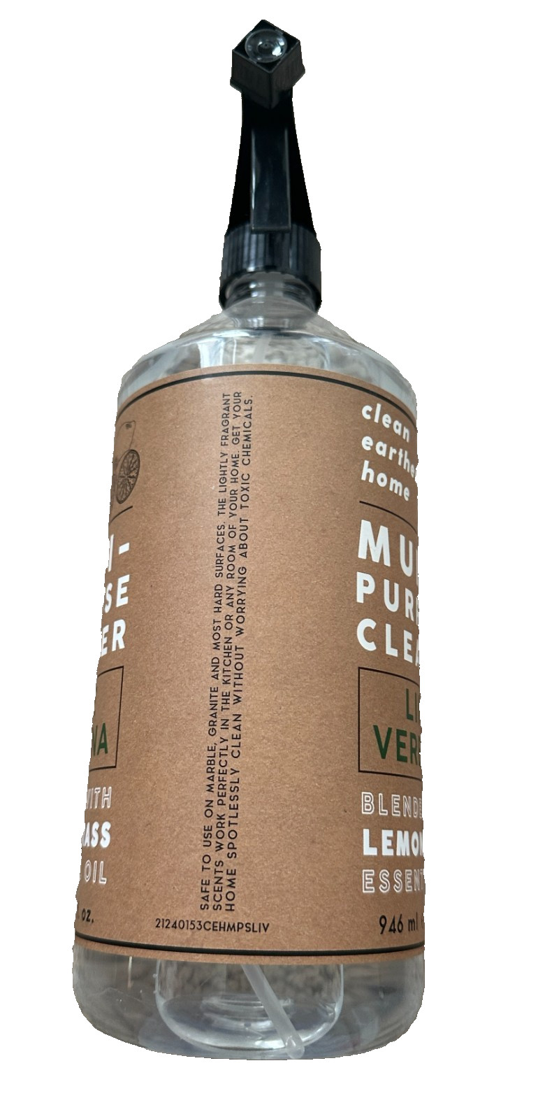 New Clean Earthen Home & Body Company Lime Verbena Lemon Cleaning Spray 32 oz