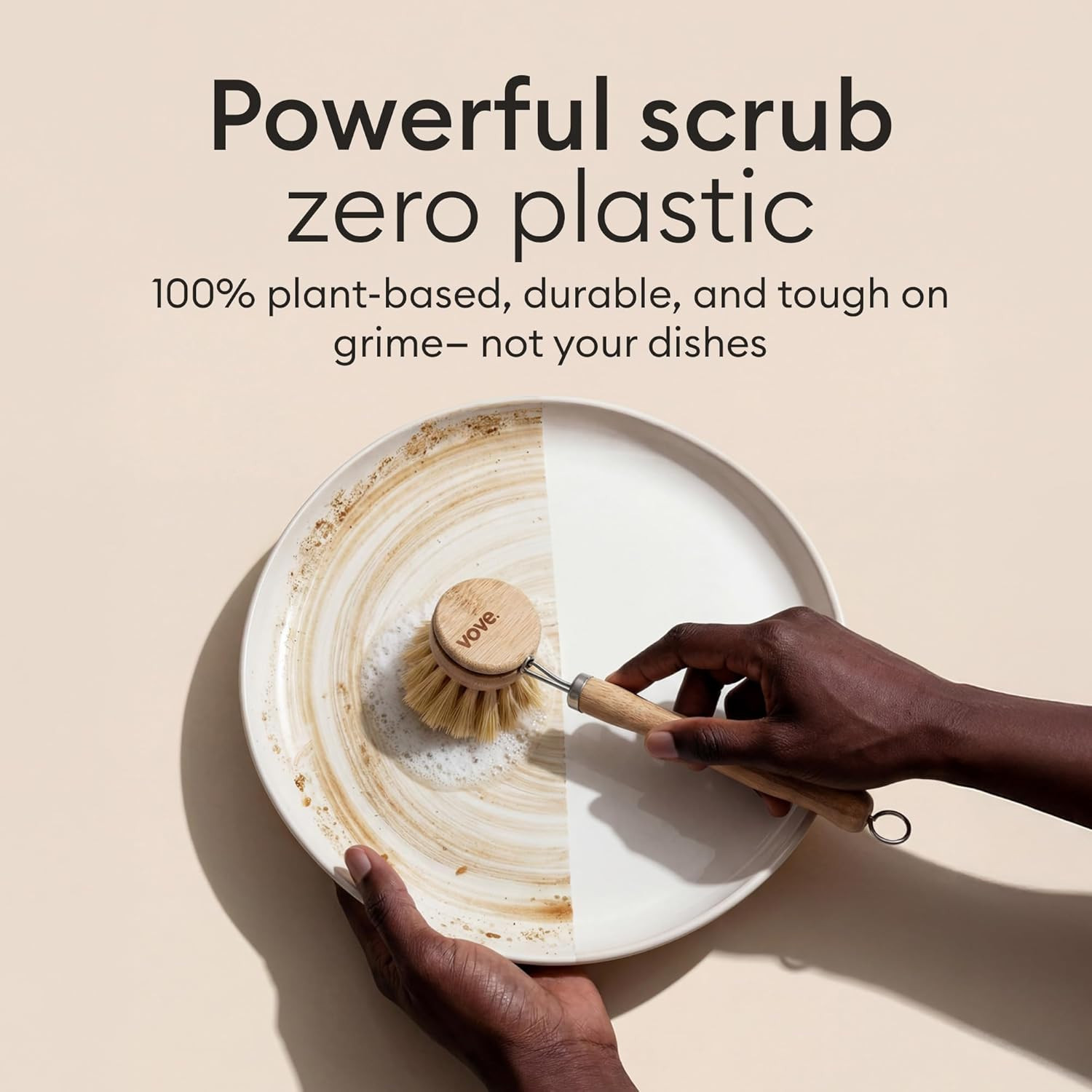 Plastic-Free Dish Brush Bundle, Bamboo Dish Brush and Scrub Brush with 3 Replace