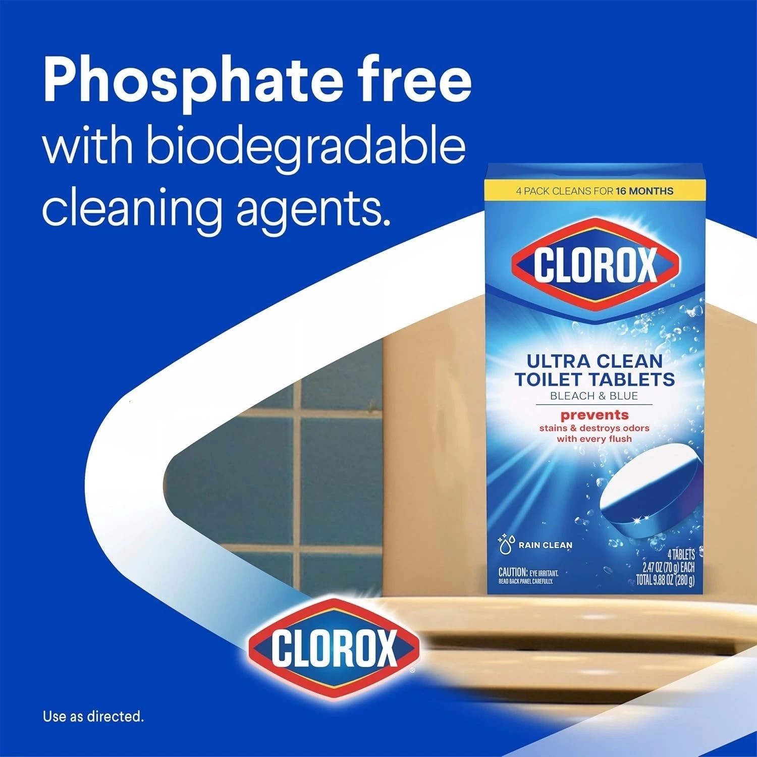 2 Count Bleach & Blue Toilet Tablets with Rain Clean Scent – Effortless Cleaning