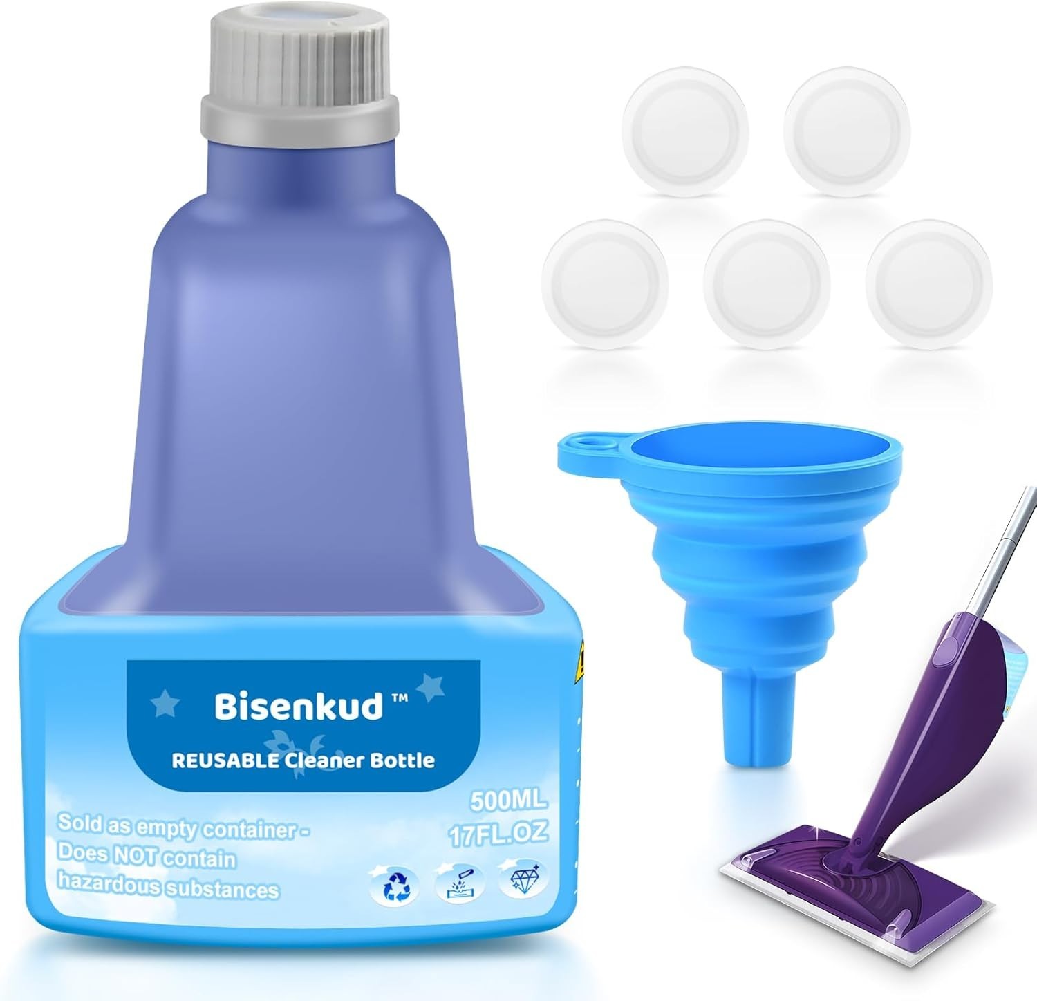Refillable 17 FL OZ HDPE Cleaning Bottle for Swiffer WetJet – No Spill Design
