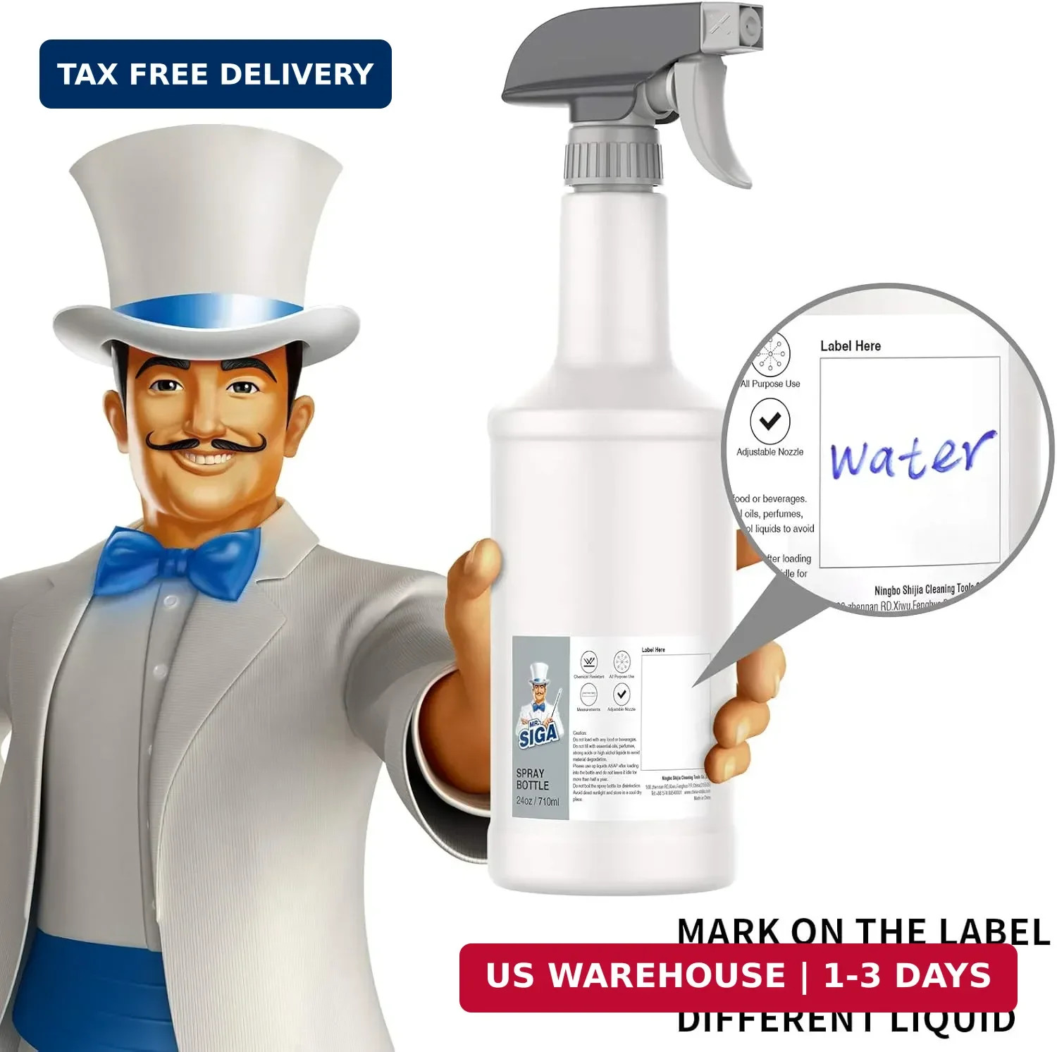MR.SIGA 24 oz Empty Plastic Spray Bottles for Cleaning Solutions, Heavy Duty Hou