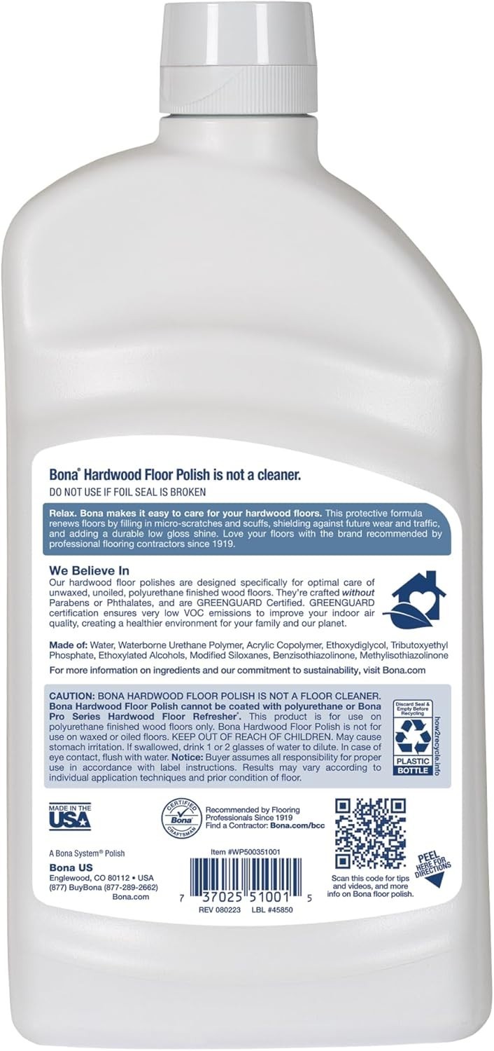 2 PACK Bona Low Gloss Floor Polish Low Gloss Shine, 32 oz each (BRAND NEW)
