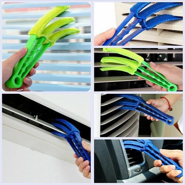 1 Set Window Blind Blade Cleaner Window Duster Brush with 2 Clamps and 8 Sleeves