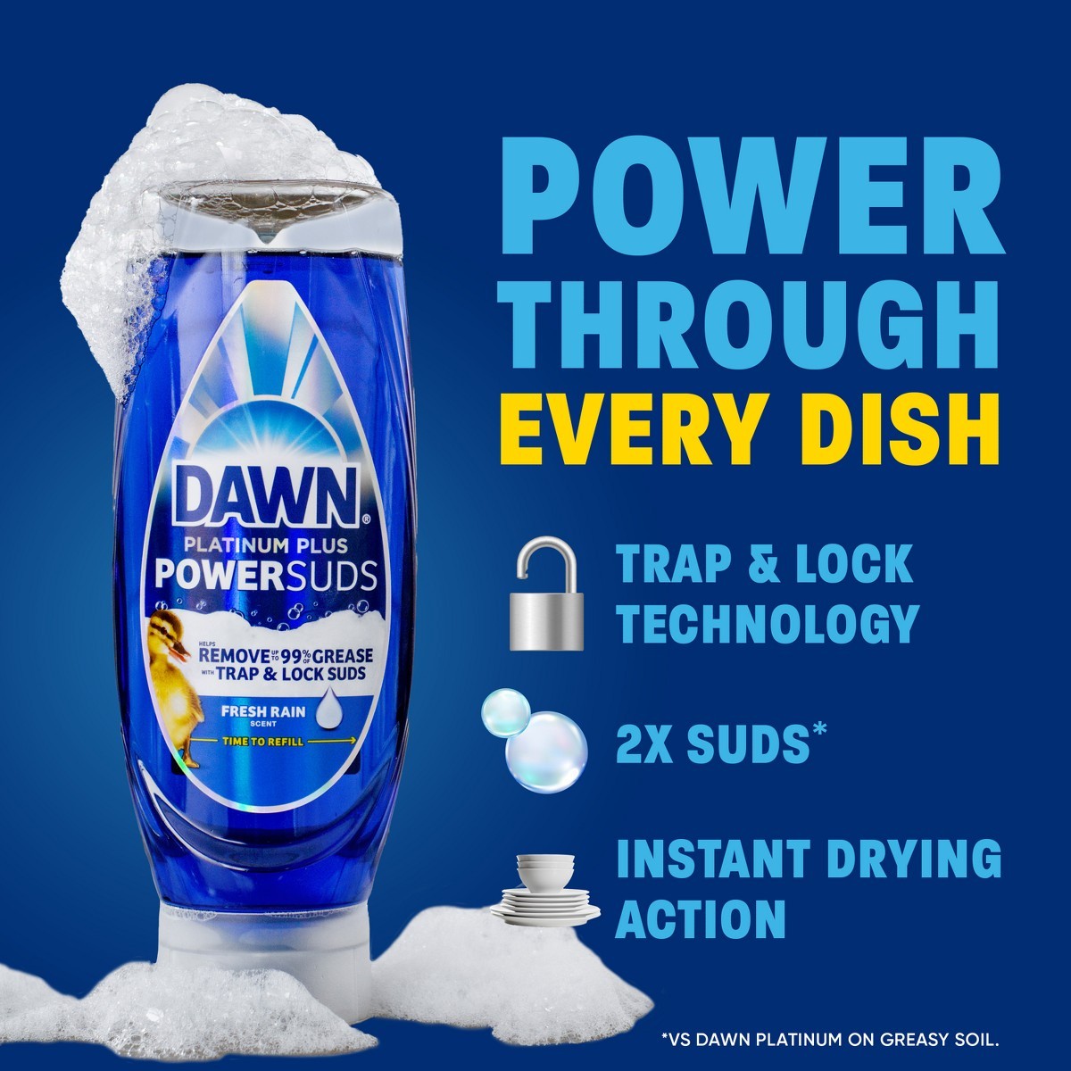 Platinum Plus PowerSuds Ez Squeeze Dish Soap – Fresh Rain – 17.4 fl oz