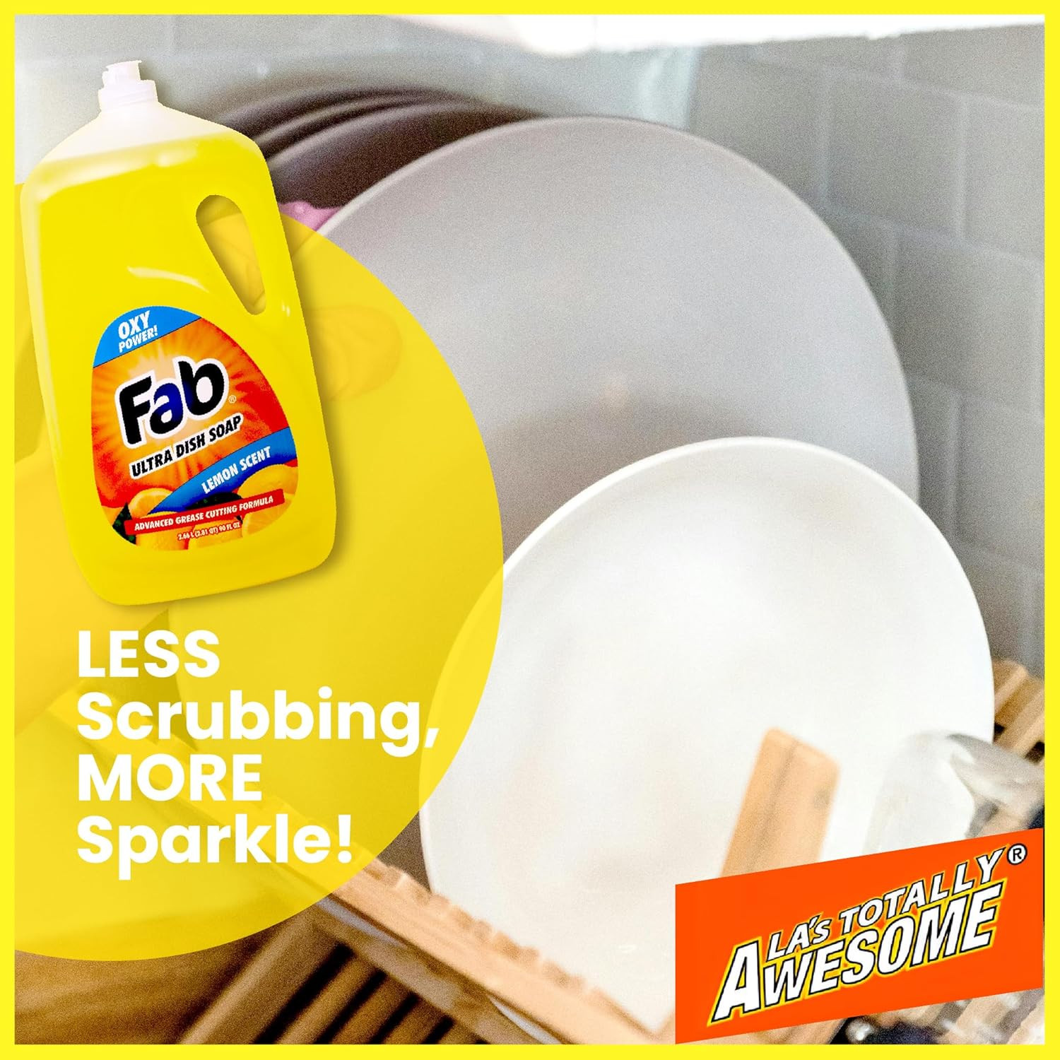 Fab Liquid Dish Soap, Lemon Scent, 90 Fl Oz (Pack of 2) – Powerful Grease-Cuttin