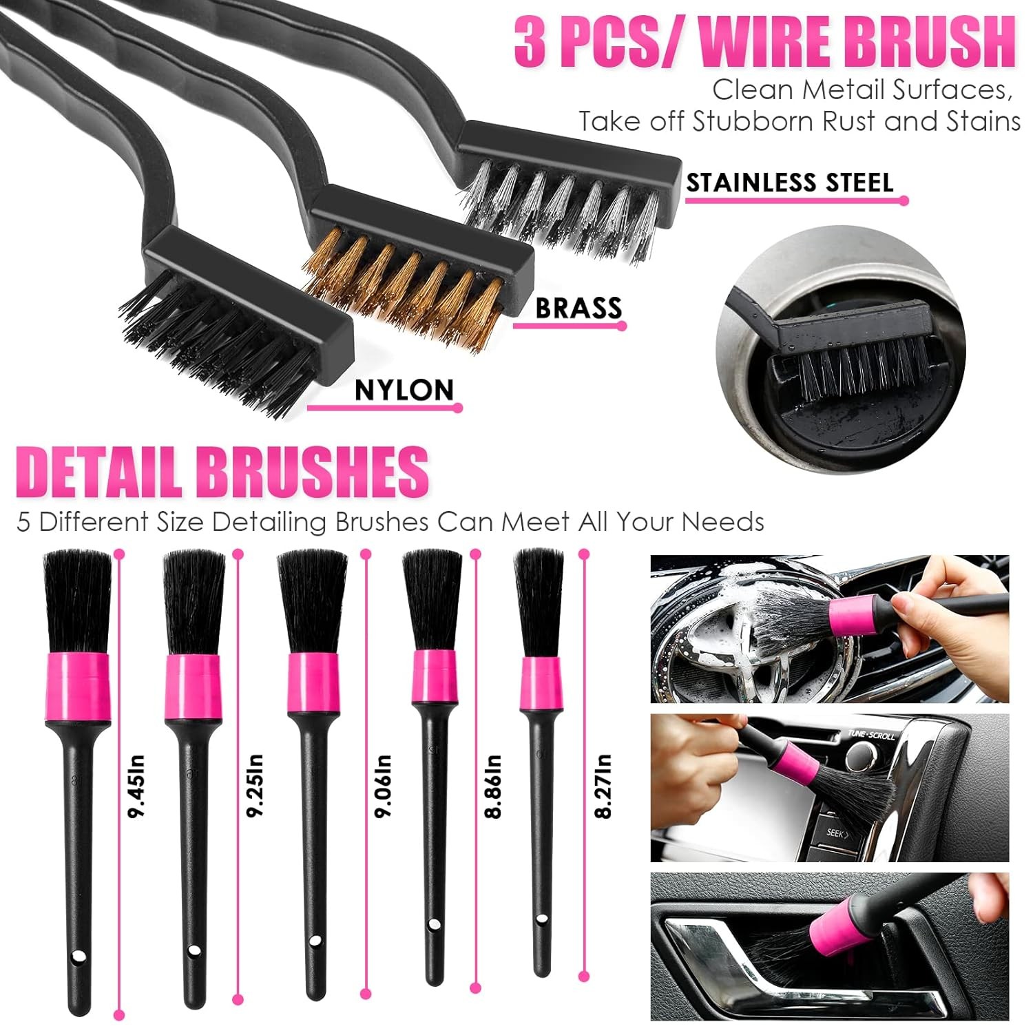 17pc Car Cleaning Kit with Handheld Vacuum and Interior Detailing Tools Pink