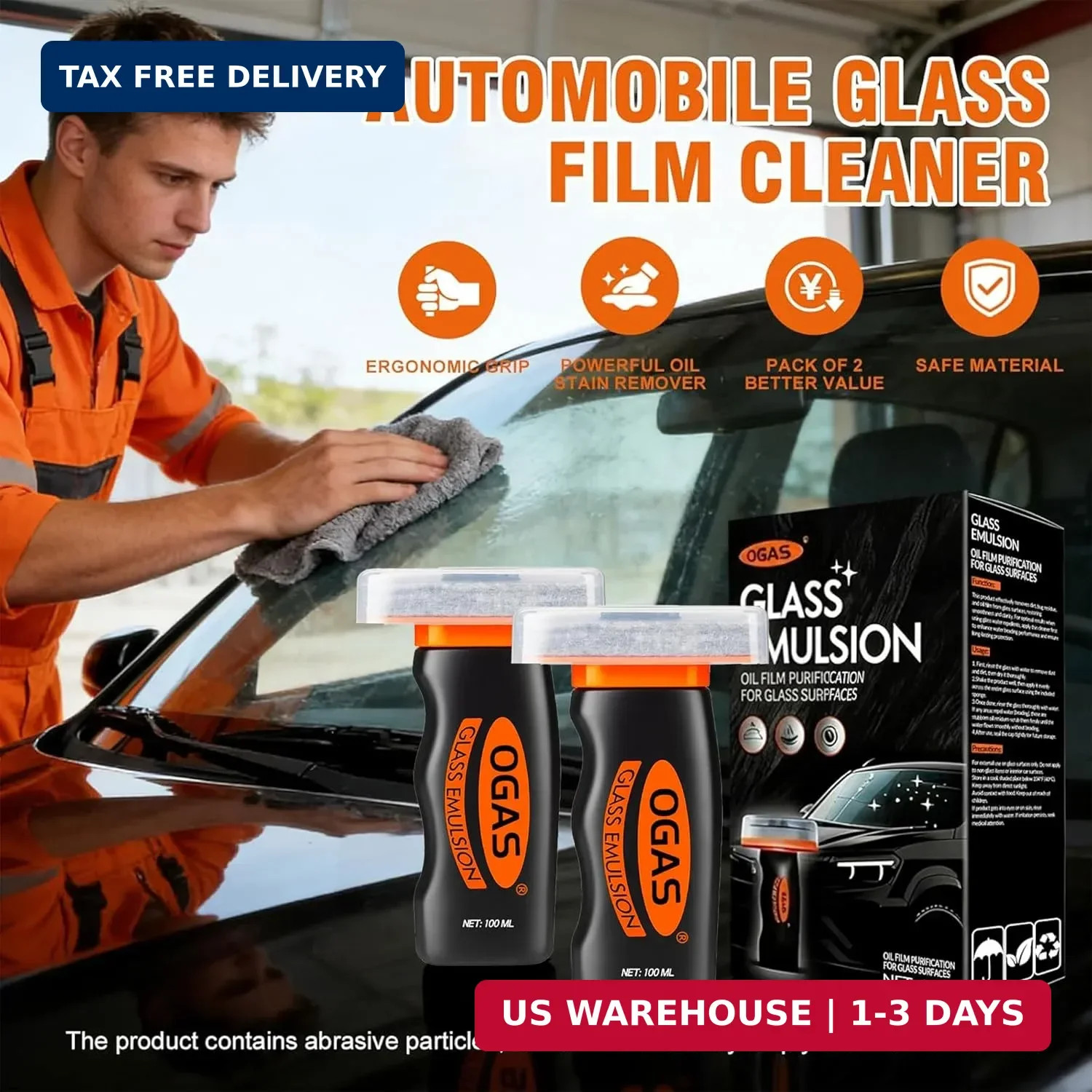 Car Windshield Cleaner & Glass Oil Film Remover, 100ml x 2PCS Car Glass Cleaner