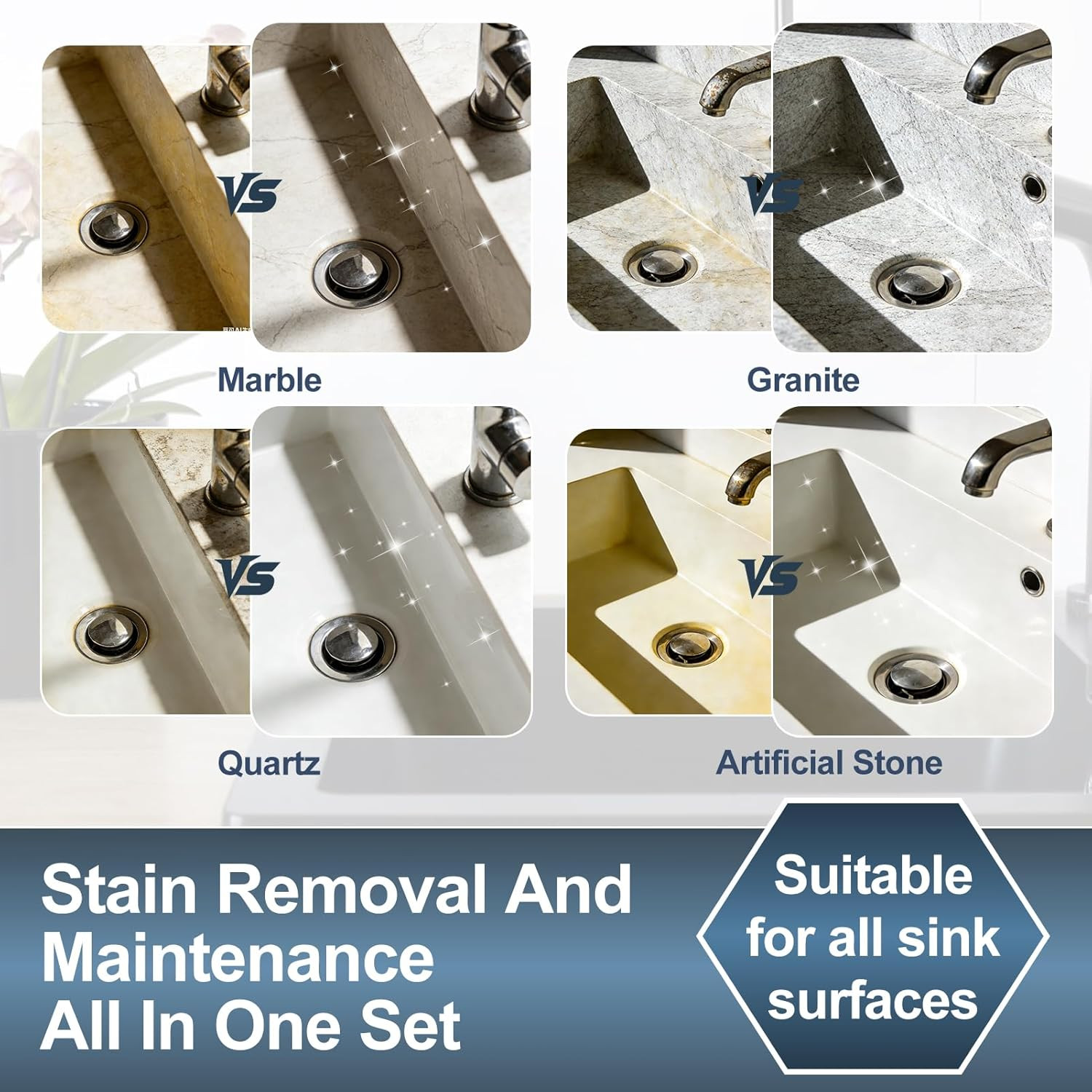 Kitchen Sink Cleaner, Composite Sink Restorer, Stainless Steel Sinks Cleaner wit
