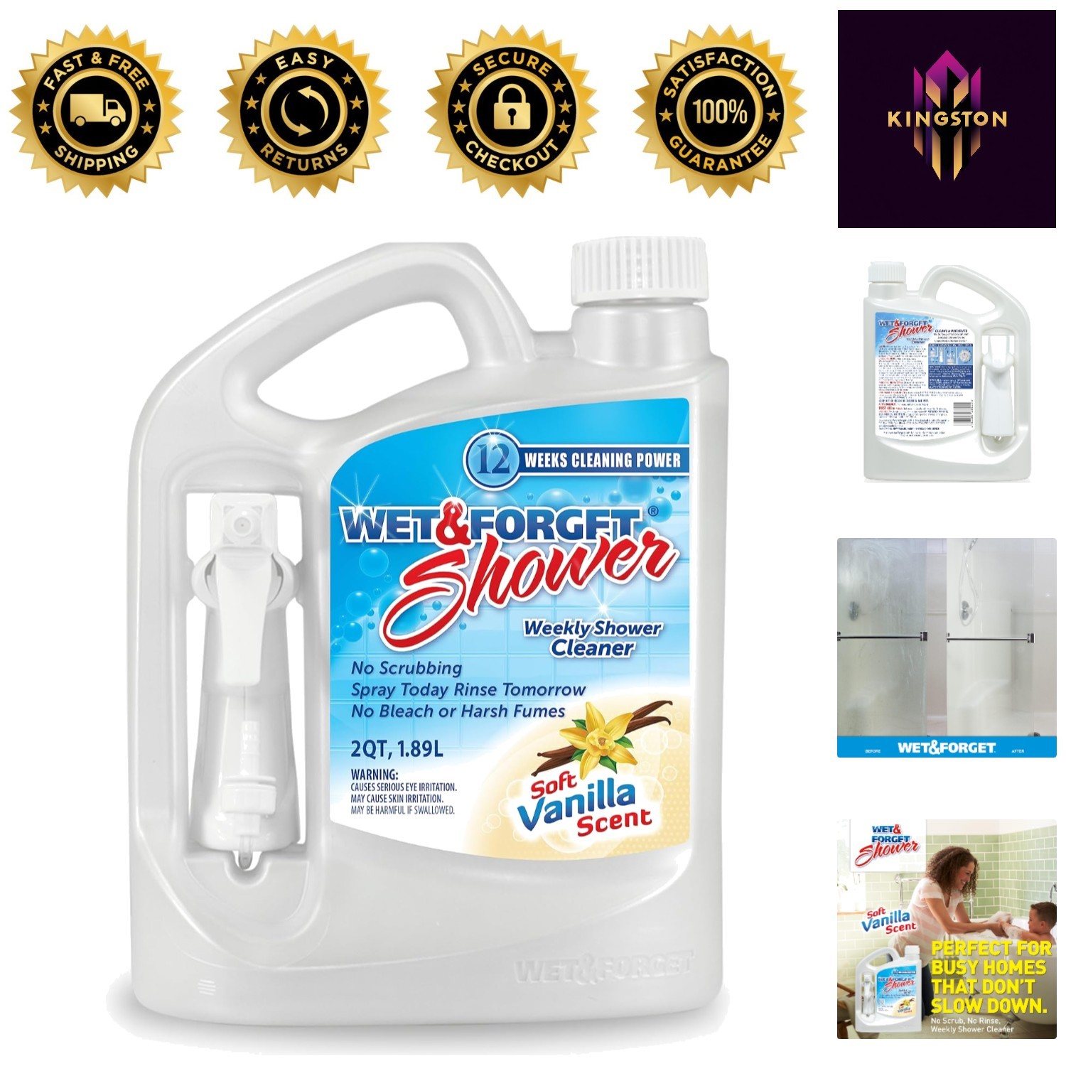 Multi-Surface Shower Cleaner 64 Fl Oz – Easy Weekly Application, Vanilla Scent